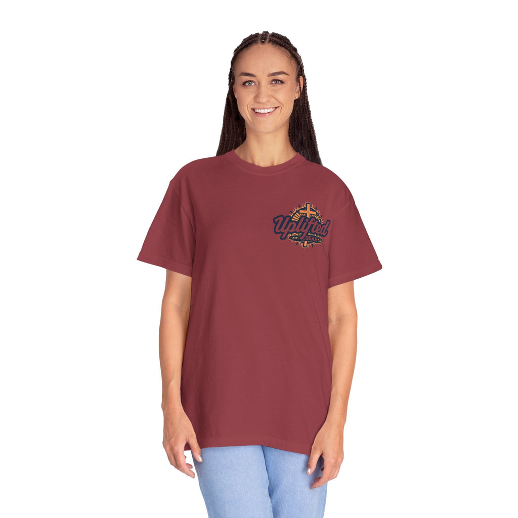 ✨ Chosen. Loved. Redeemed. – Elegant Christian T-Shirt | Gold Foil Faith Tee | Subtle Cross & Heart Design | Inspirational Bible Verse Apparel by Uplifted Gear Printify
