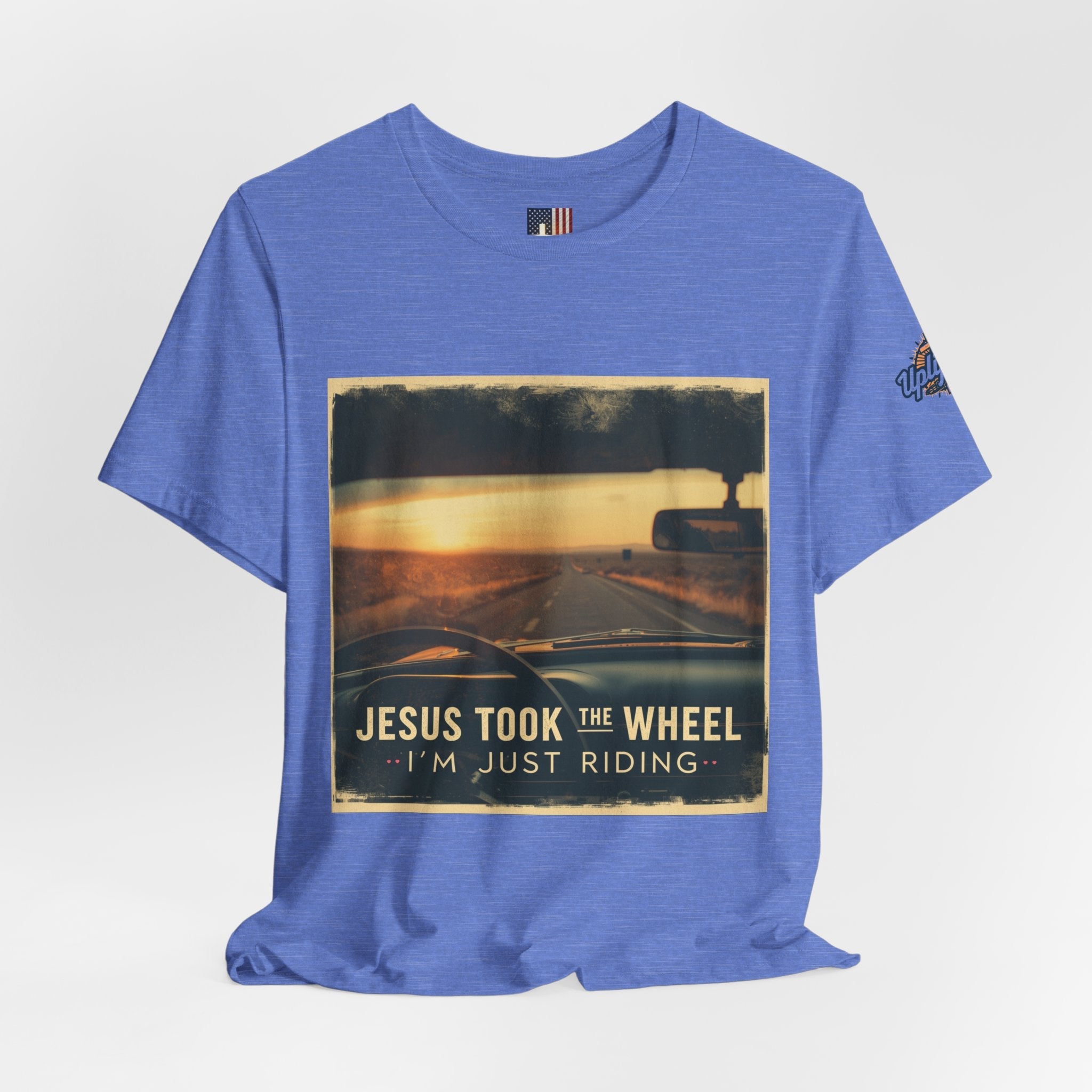 Jesus Took the Wheel I'm Just Riding T-shirt – Funny Christian Convertible Car T-shirt for Surrendered Faith & Humor Printify