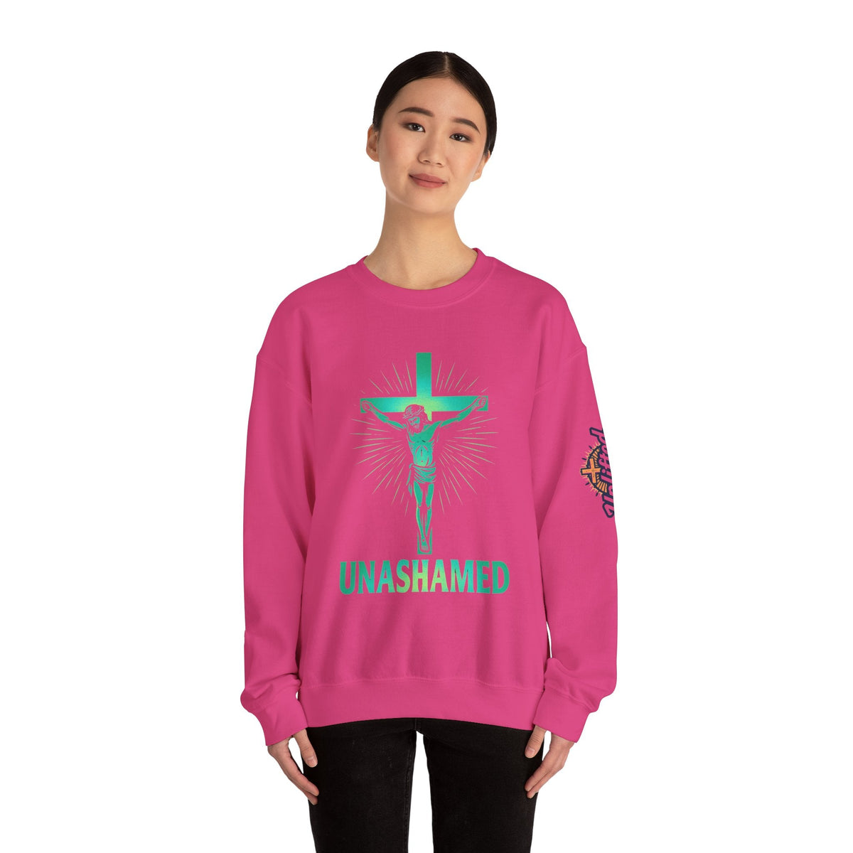 Unashamed Sweatshirt – Romans 1:16 Crucifixion Christian Sweatshirt for Bold Unwavering Faith Printify
