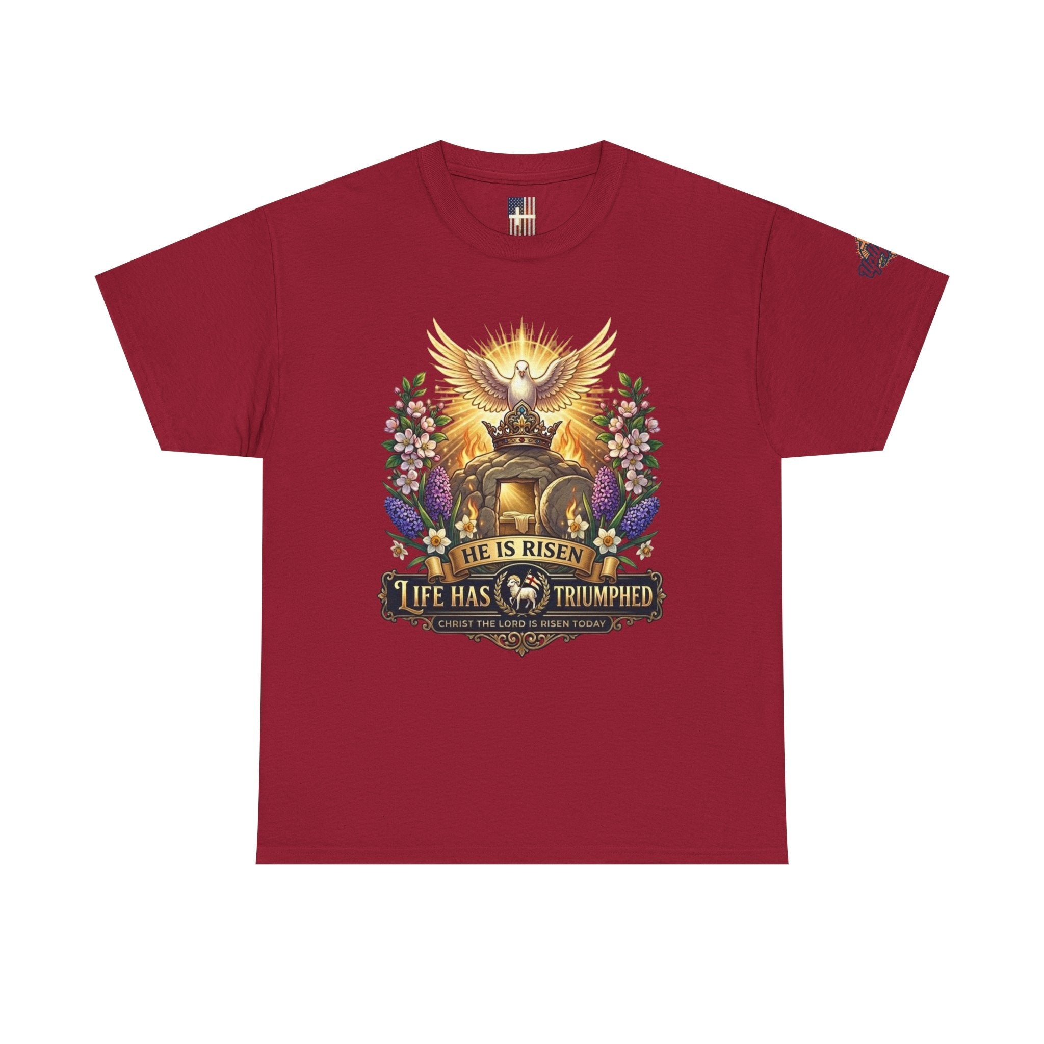 He Is Risen "Life Has Triumphed" T-Shirt — Easter Resurrection Christian Tee Printify