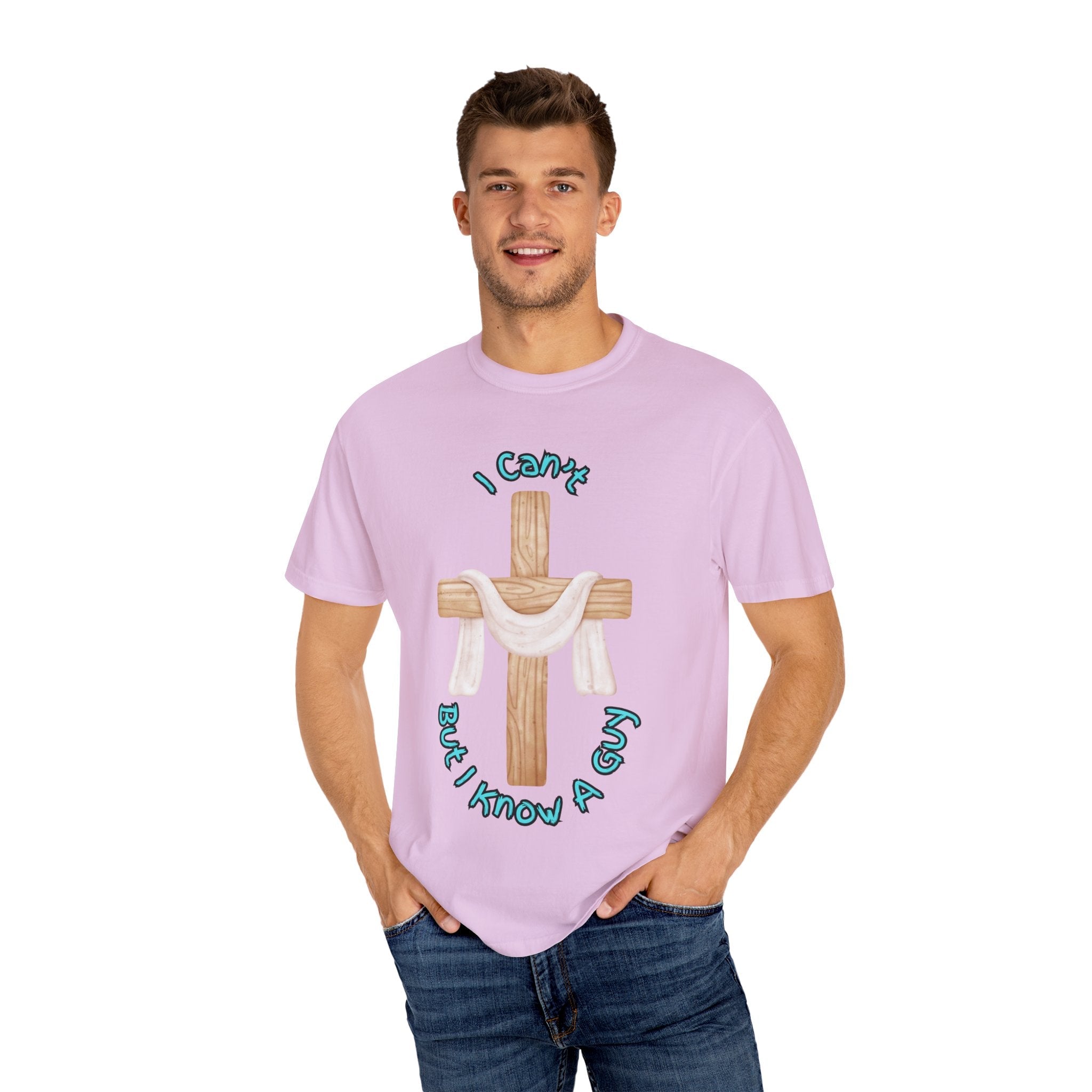 I Can’t, But I Know a Guy T-Shirt – Jesus Cross Christian Tee for Faithful Humor Printify