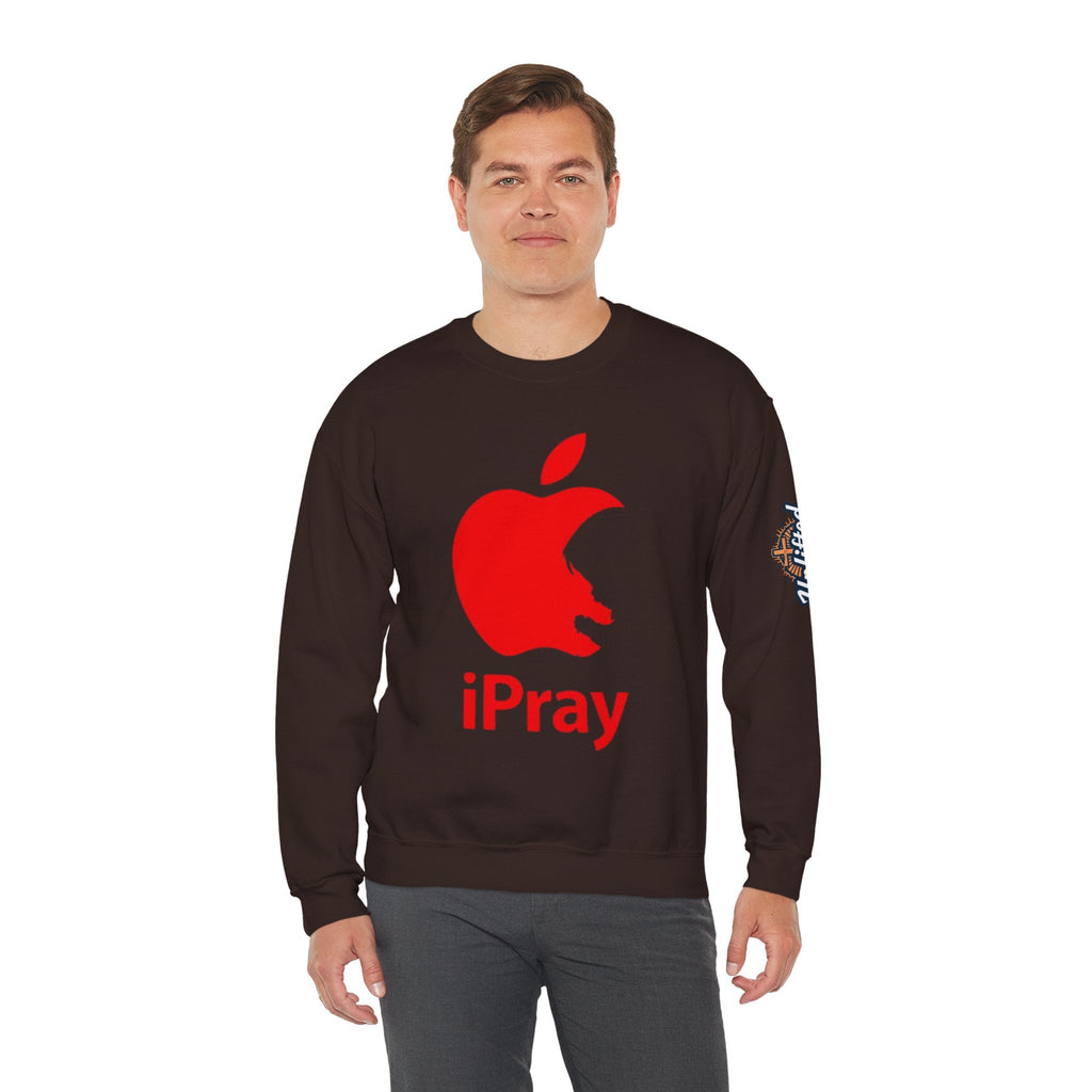 iPray Apple Logo Sweatshirt — Funny Christian Sweatshirt (Minimal Red Apple Graphic) Printify