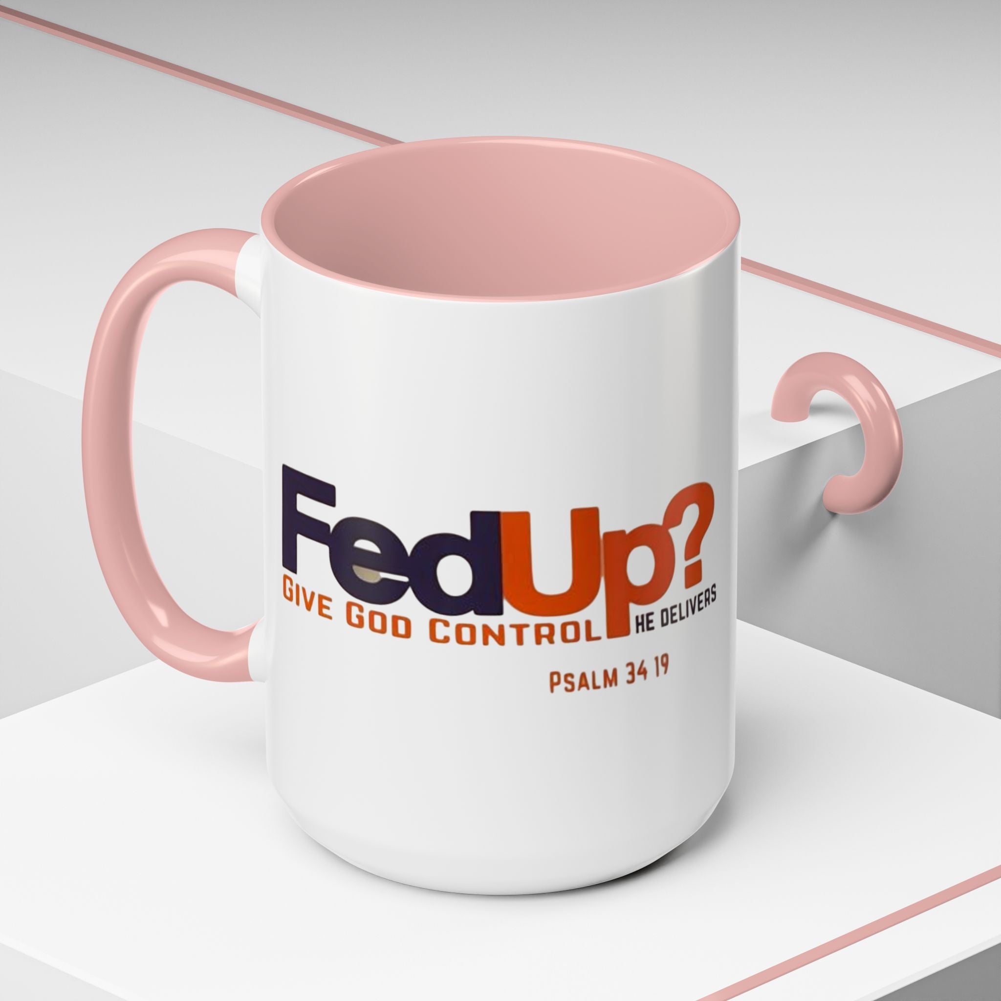 Funny Christian Coffee Mug — “Give God Control, HE Delivers” Accent Mug (11/15oz) Printify