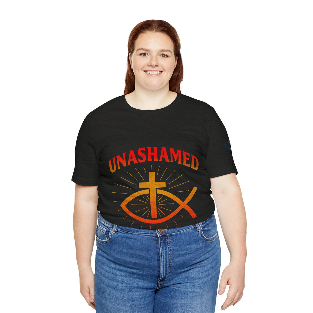 Unashamed T-shirt – Ichthys Jesus Fish & Cross Christian T-shirt for Romans 1:16 Bold Faith Printify
