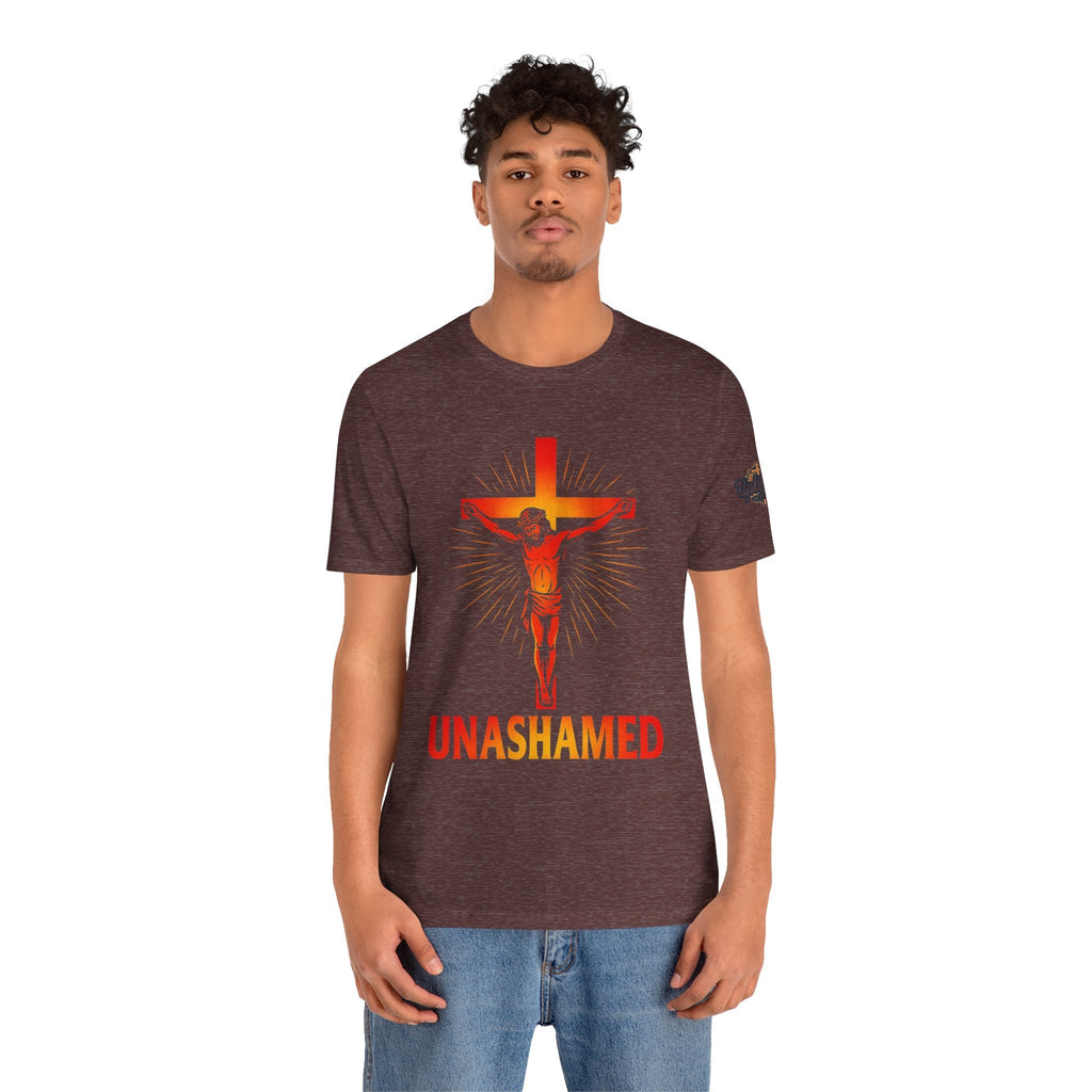 Unashamed T-shirt – Romans 1:16 Crucifixion Christian t-shirt for Bold Unwavering Faith Printify
