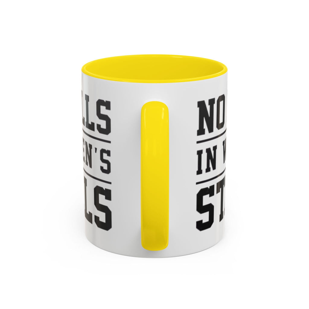 The Lord Says No Balls in Women's Stalls Accent Coffee Mug — Bold Typography 11/15oz Printify