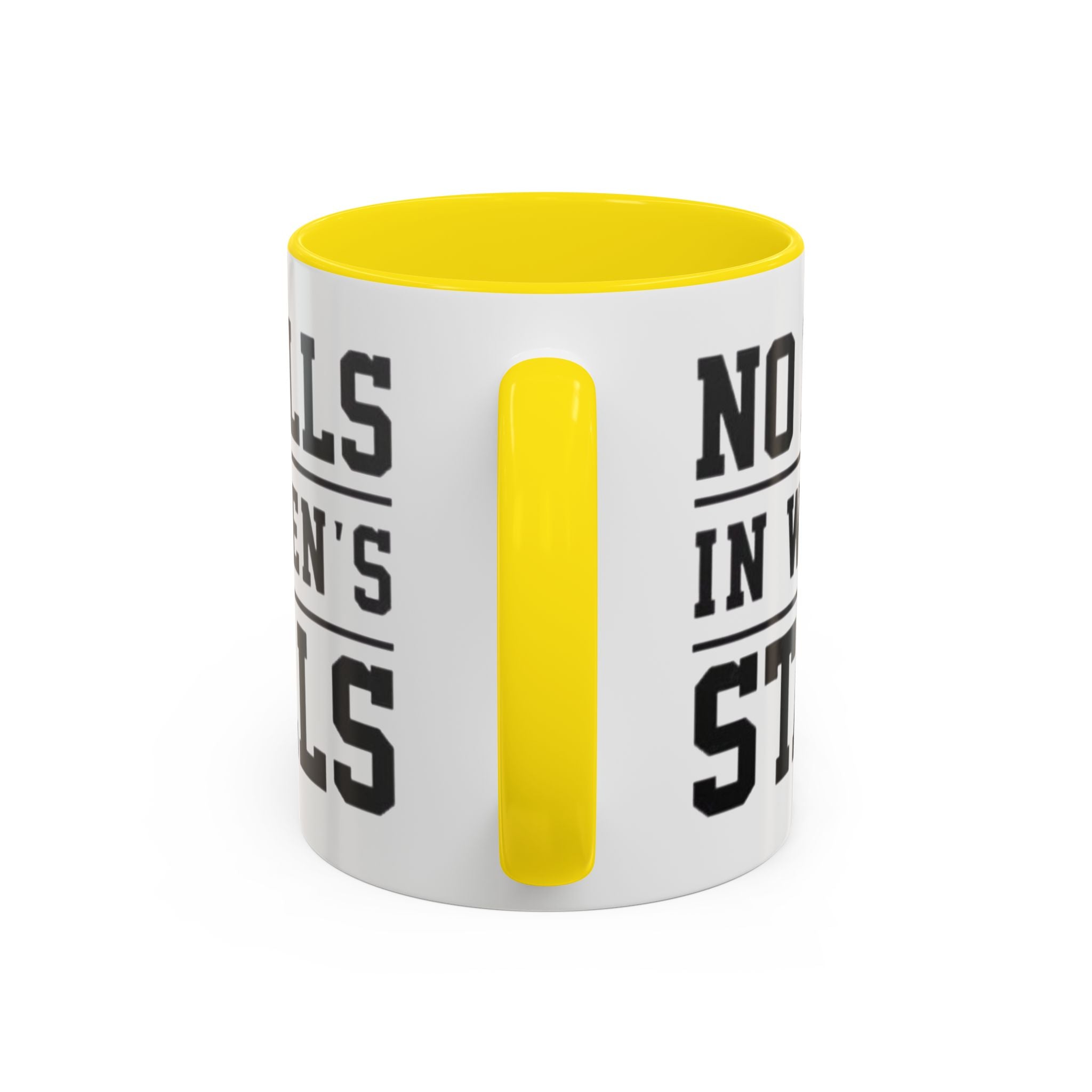 The Lord Says No Balls in Women's Stalls Accent Coffee Mug — Bold Typography 11/15oz Printify