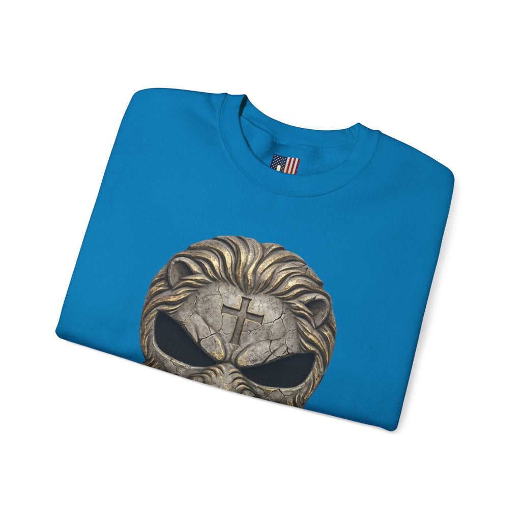Lion of Judah Skull Christian Sweatshirt - Warrior Faith Cross Sweatshirt Printify