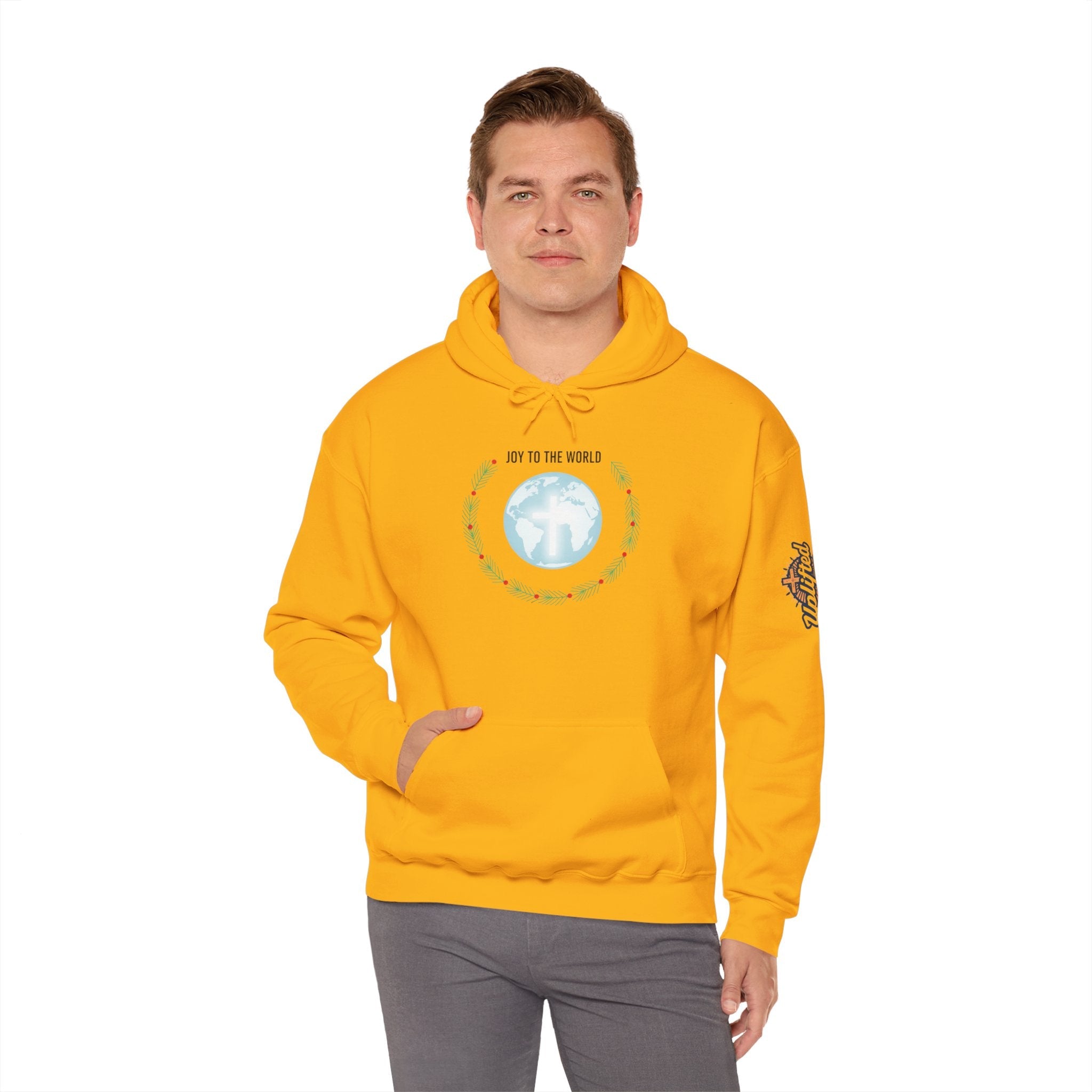 Joy to the World Hoodie – Wreath Earth Nativity Christian Christmas Sweatshirt for Isaiah 9:6 Holiday Faith & Festive Joy Printify