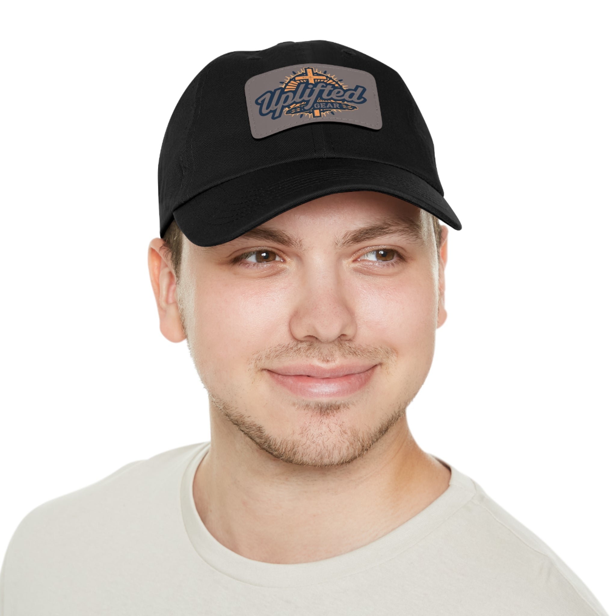 Uplifted Gear Leather Patch Dad Hat — Vintage Aviation Logo Cap Printify