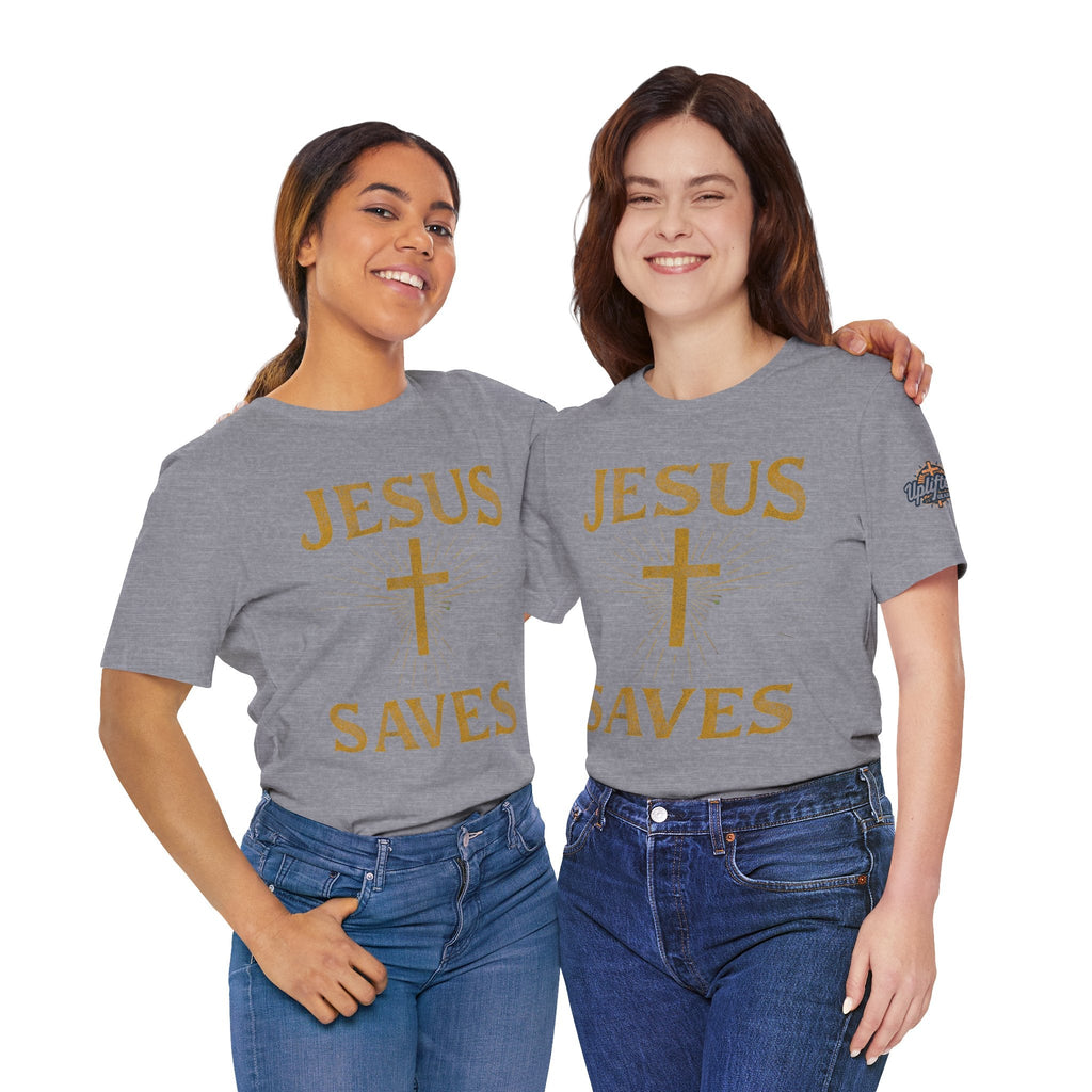 Jesus Saves T-shirt – Radiant Cross & Rays of Light Christian T-shirt for Eternal Hope & Faith Printify