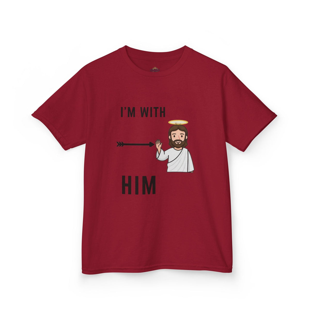 🔥 I’m With Him → Christian Kids T-Shirt | Arrow Pointing to Jesus | Minimalist Faith Tee | Subtle Cross Design | Bible-Inspired Apparel by Uplifted Gear Printify