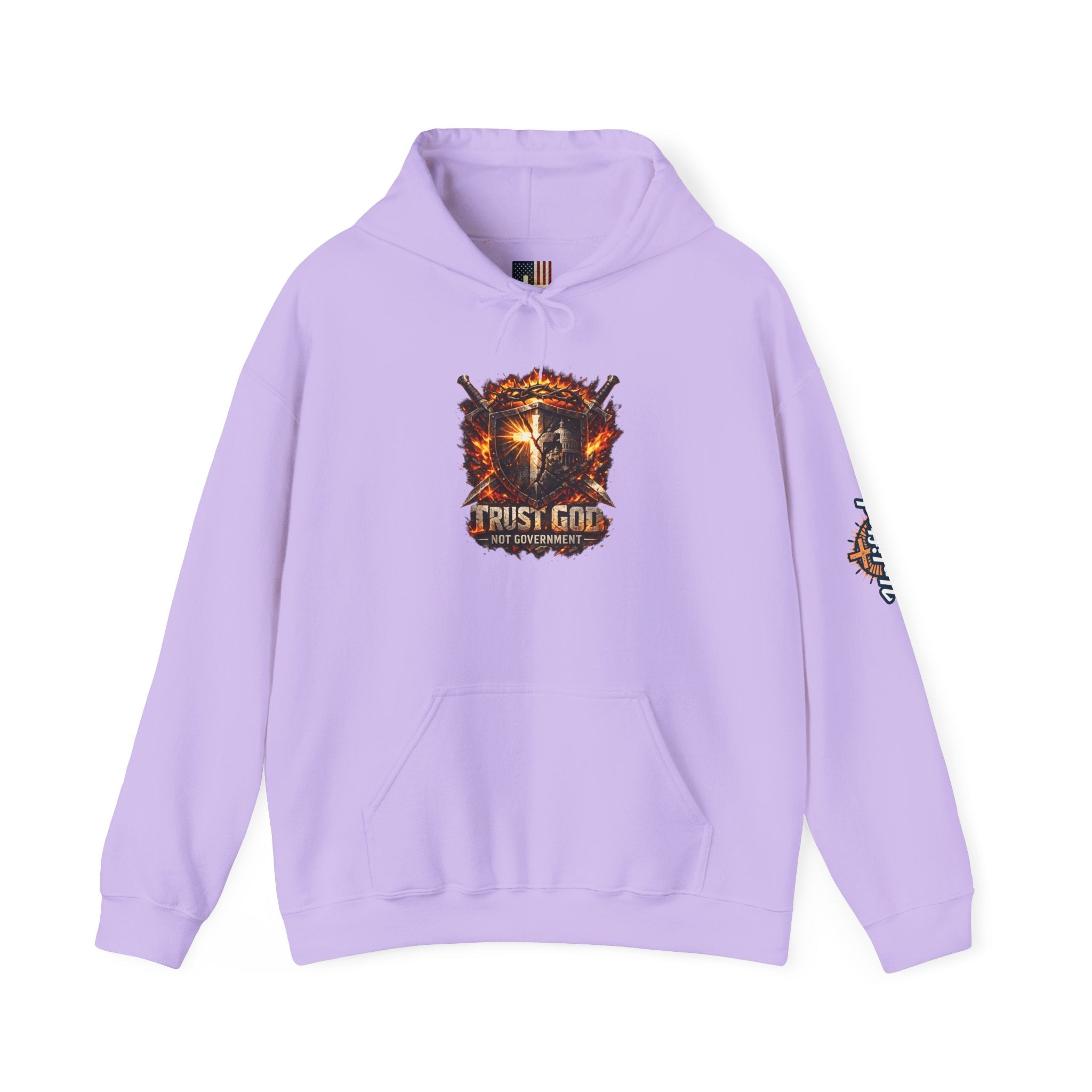 Trust God Not Government Shield Hoodie — Patriotic Christian Faith Hoodie Printify