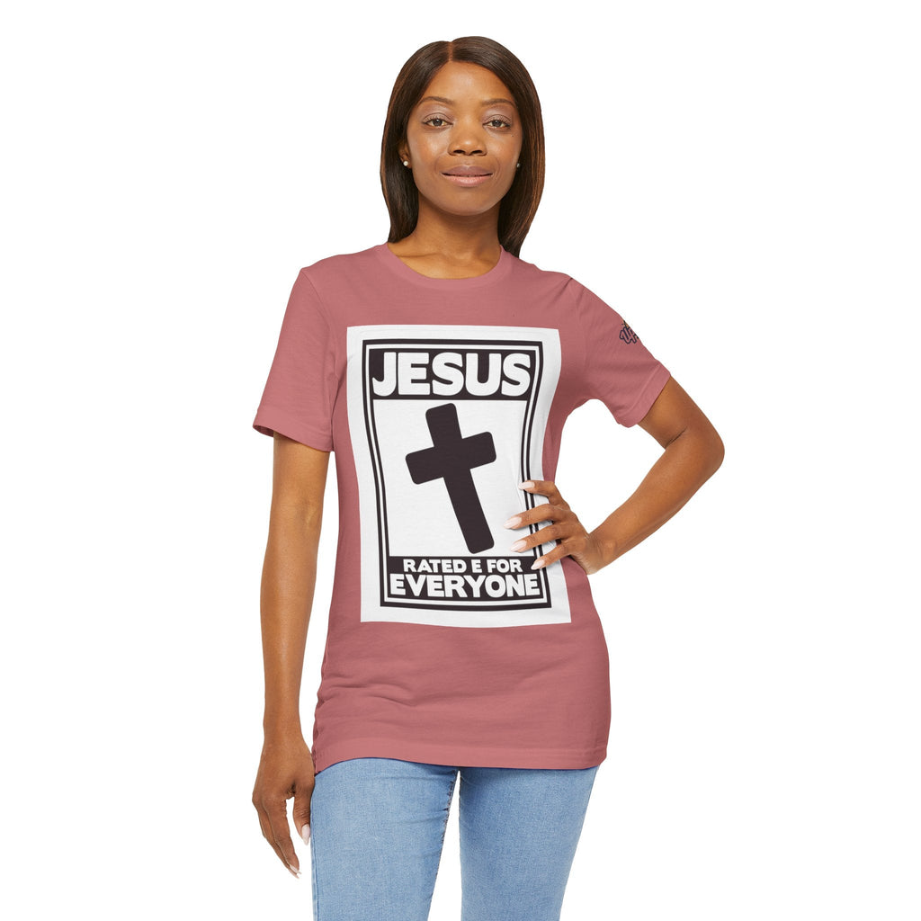 Jesus, Rated E for Everyone T-shirt - Gamer Faith T-shirt - Christian Video Game Parody Printify