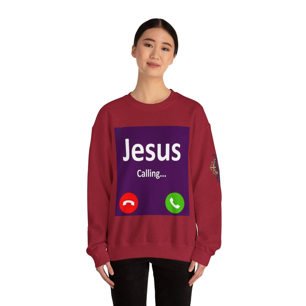 Jesus Calling Sweatshirt – Funny Cell Phone Screen Christian Sweatshirt for Divine Connection & Faith Humor Printify