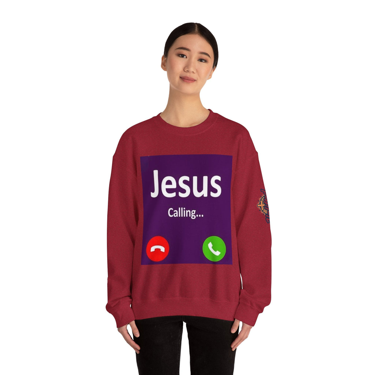 Jesus Calling Sweatshirt – Funny Cell Phone Screen Christian Sweatshirt for Divine Connection & Faith Humor Printify