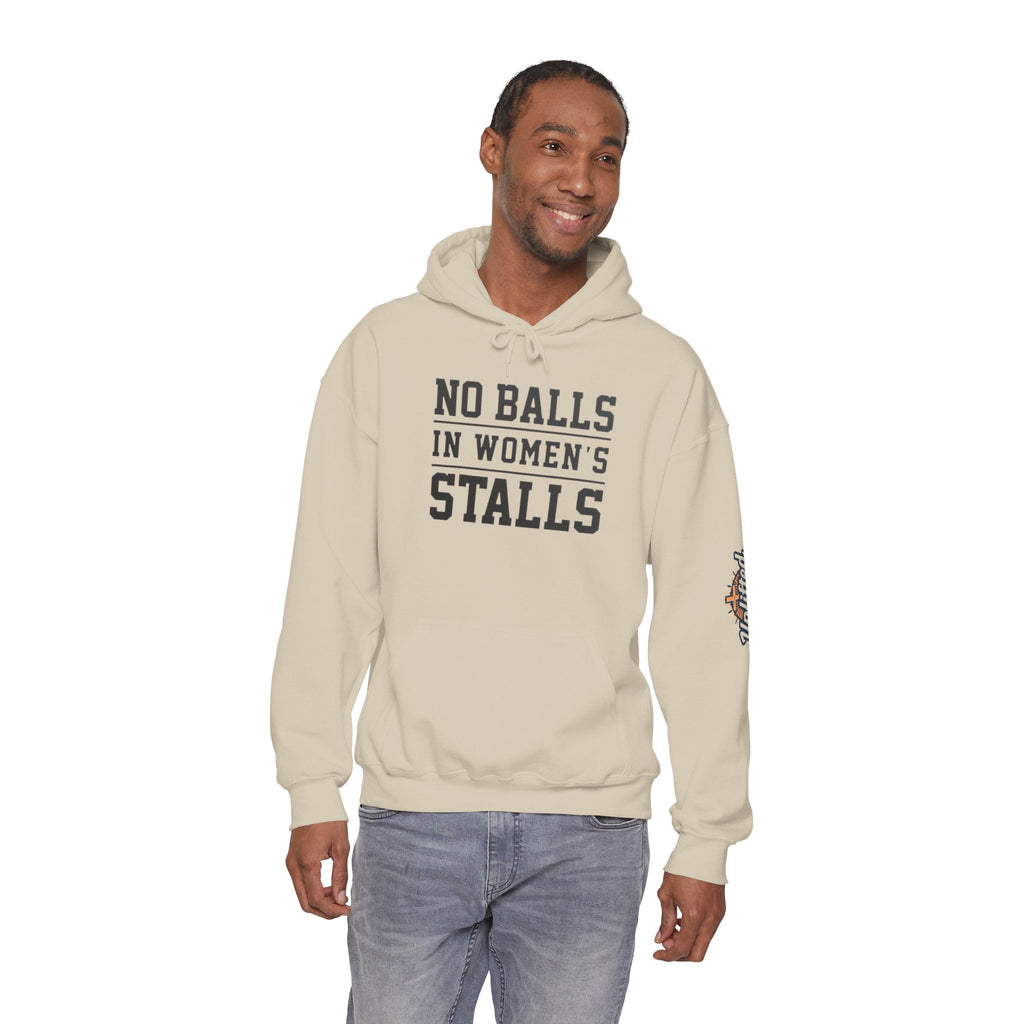 "No Balls in Women's Stalls" Statement Hoodie — Protest Sweatshirt Printify