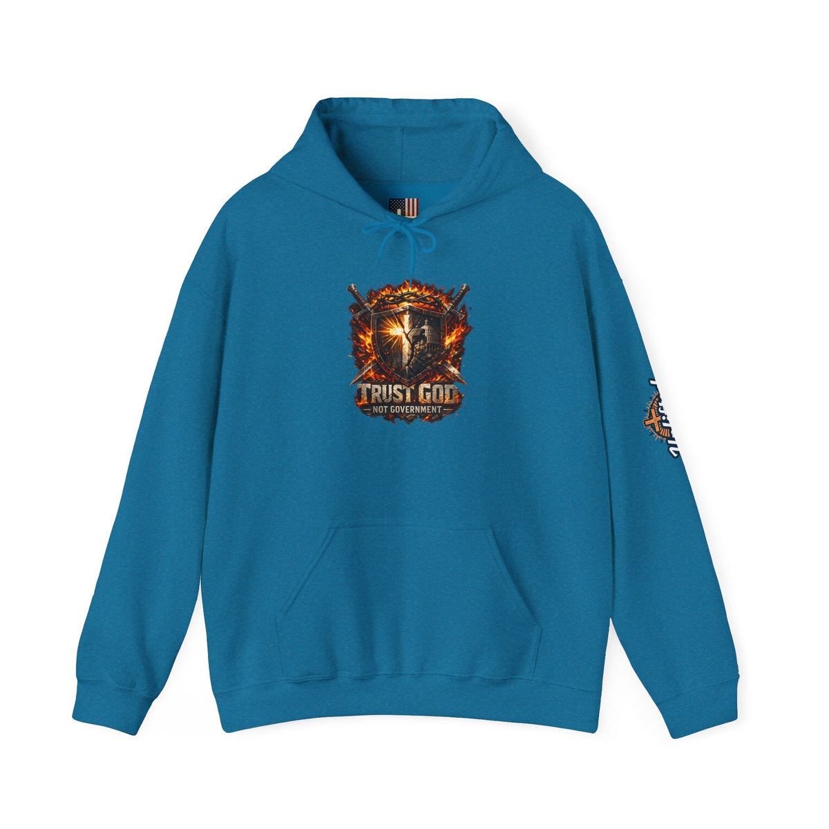 Trust God Not Government Shield Hoodie — Patriotic Christian Faith Hoodie Printify
