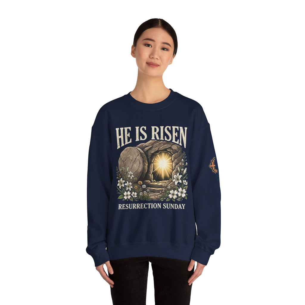 He Is Risen Sweatshirt — Jesus Christ Resurrection Easter Sweatshirt Printify