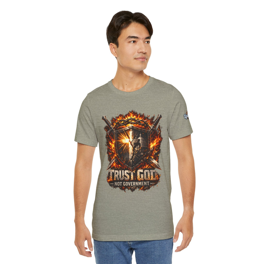 Trust God Not Government Shield Tee — Patriotic Christian Faith T-Shirt Printify