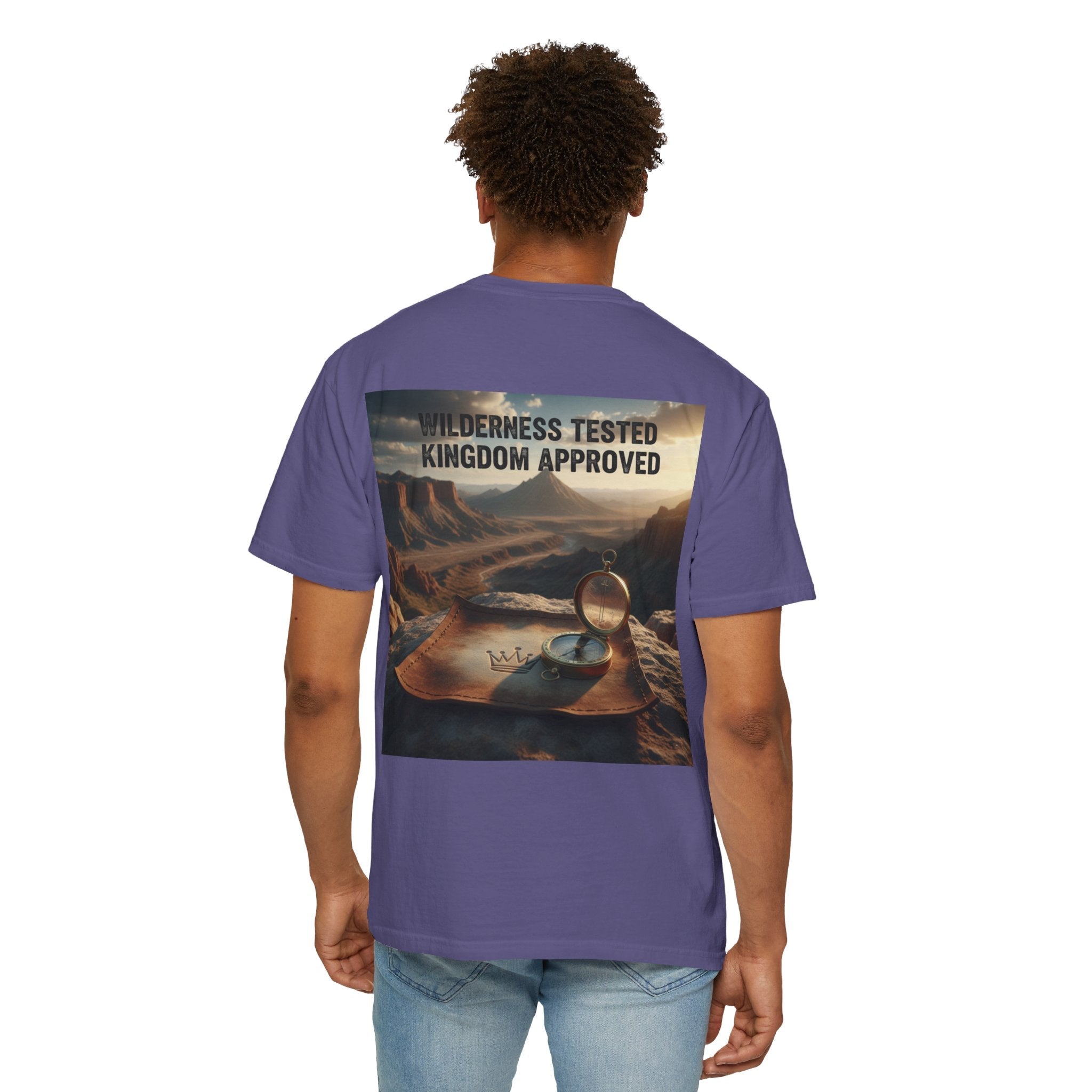 Wilderness Tested Kingdom Approved T-shirt – Mountain Desert Compass Crown Christian T-shirt for Biblical Adventure Faith Printify