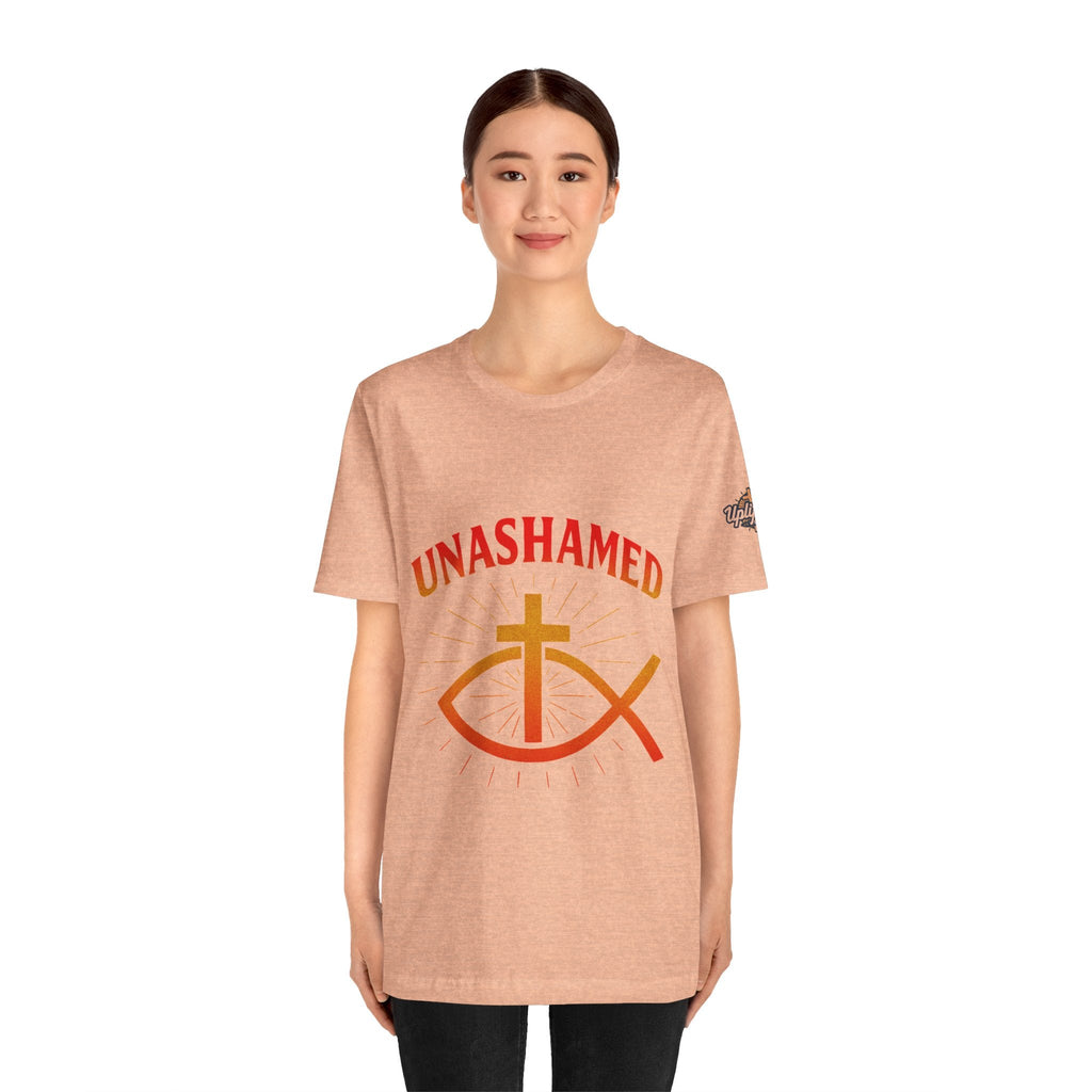 Unashamed T-shirt – Ichthys Jesus Fish & Cross Christian T-shirt for Romans 1:16 Bold Faith Printify