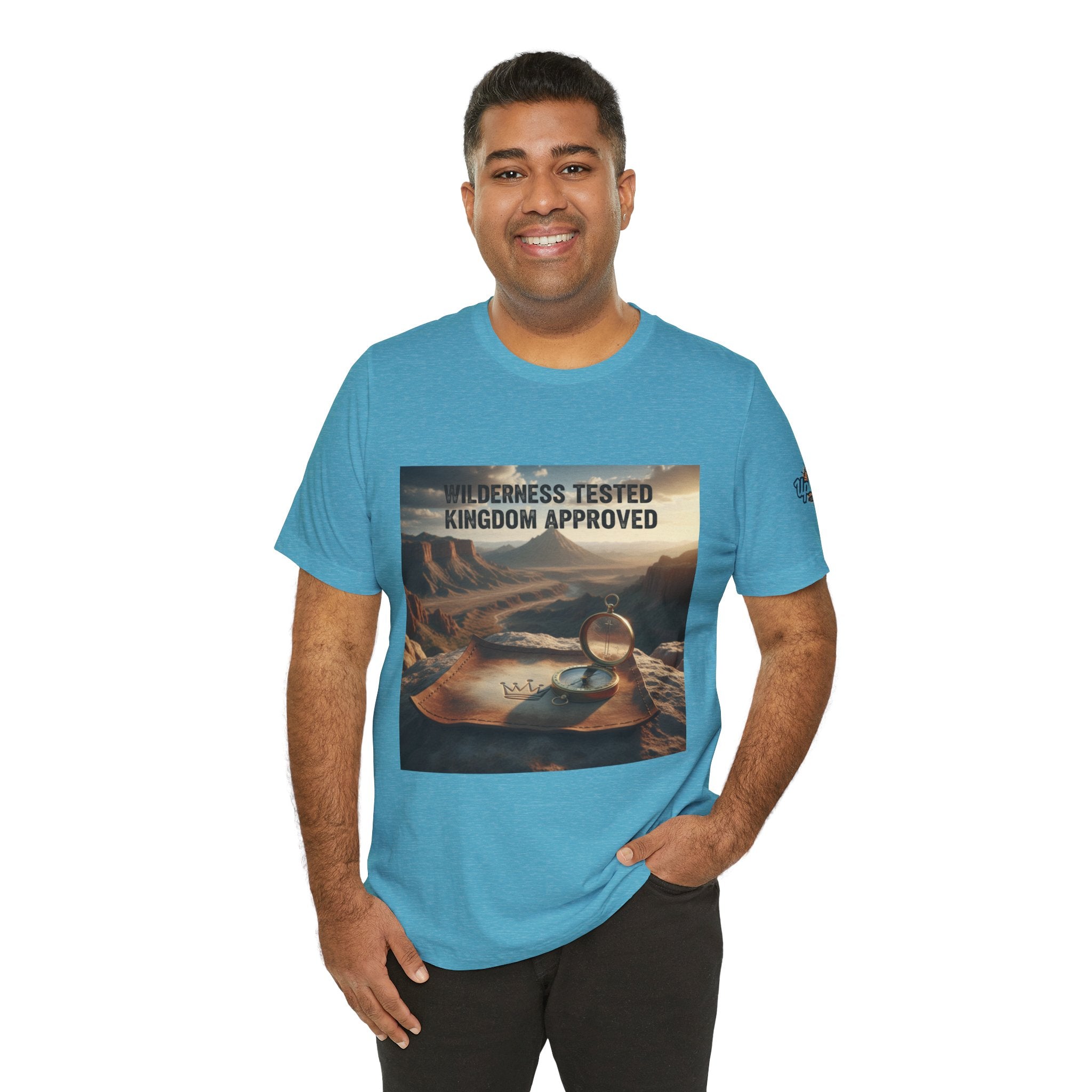 Wilderness Tested Kingdom Approved T-shirt – Mountain Desert Compass Crown Christian T-shirt for Biblical Adventure Faith Printify