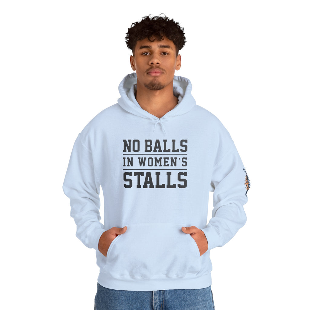 "No Balls in Women's Stalls" Statement Hoodie — Protest Sweatshirt Printify