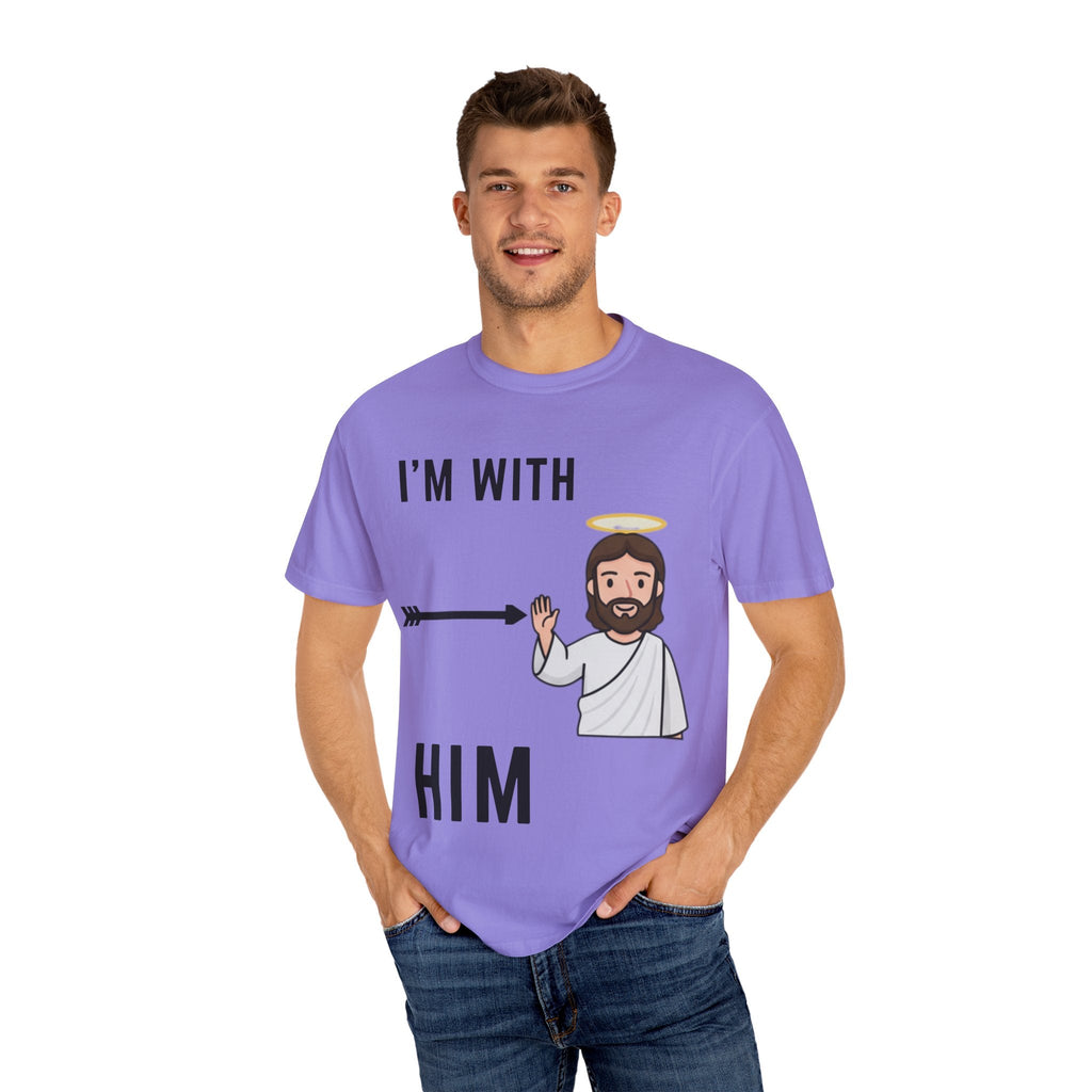 🔥 I’m With Him → Christian T-Shirt | Arrow Pointing to Jesus | Minimalist Faith Tee | Subtle Cross Design | Bible-Inspired Apparel by Uplifted Gear Printify