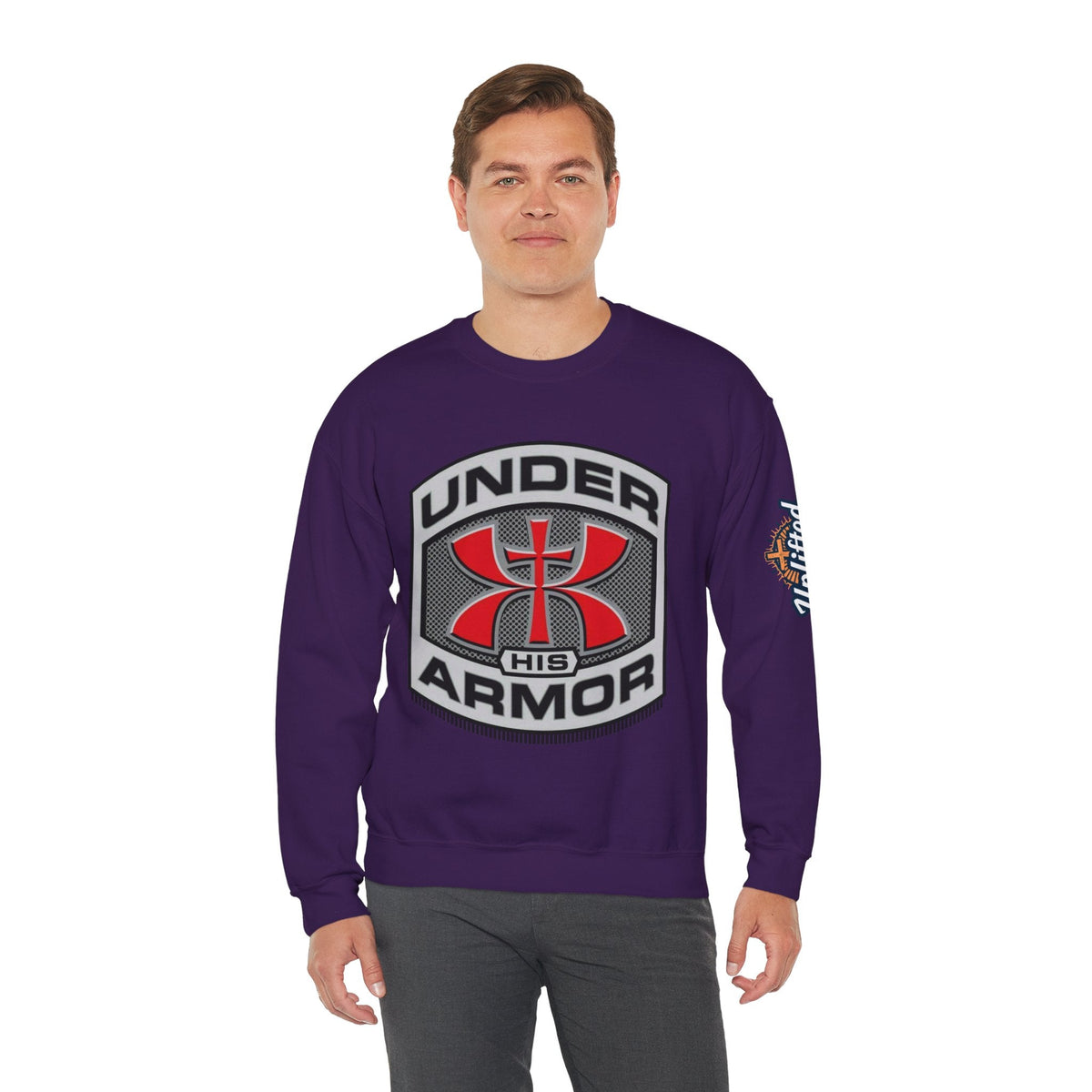 Under His Armor Crewneck Sweatshirt — Christian Faith Graphic Pullover Printify