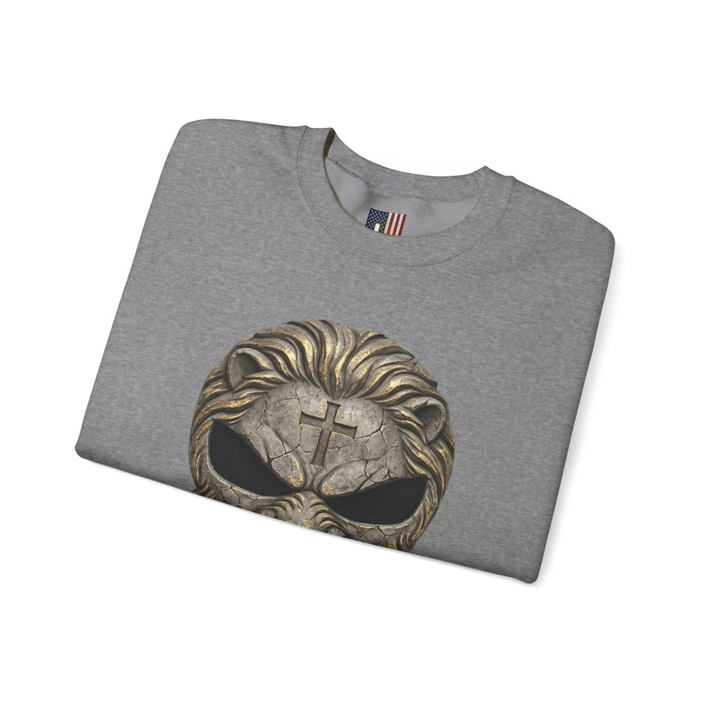 Lion of Judah Skull Christian Sweatshirt - Warrior Faith Cross Sweatshirt Printify