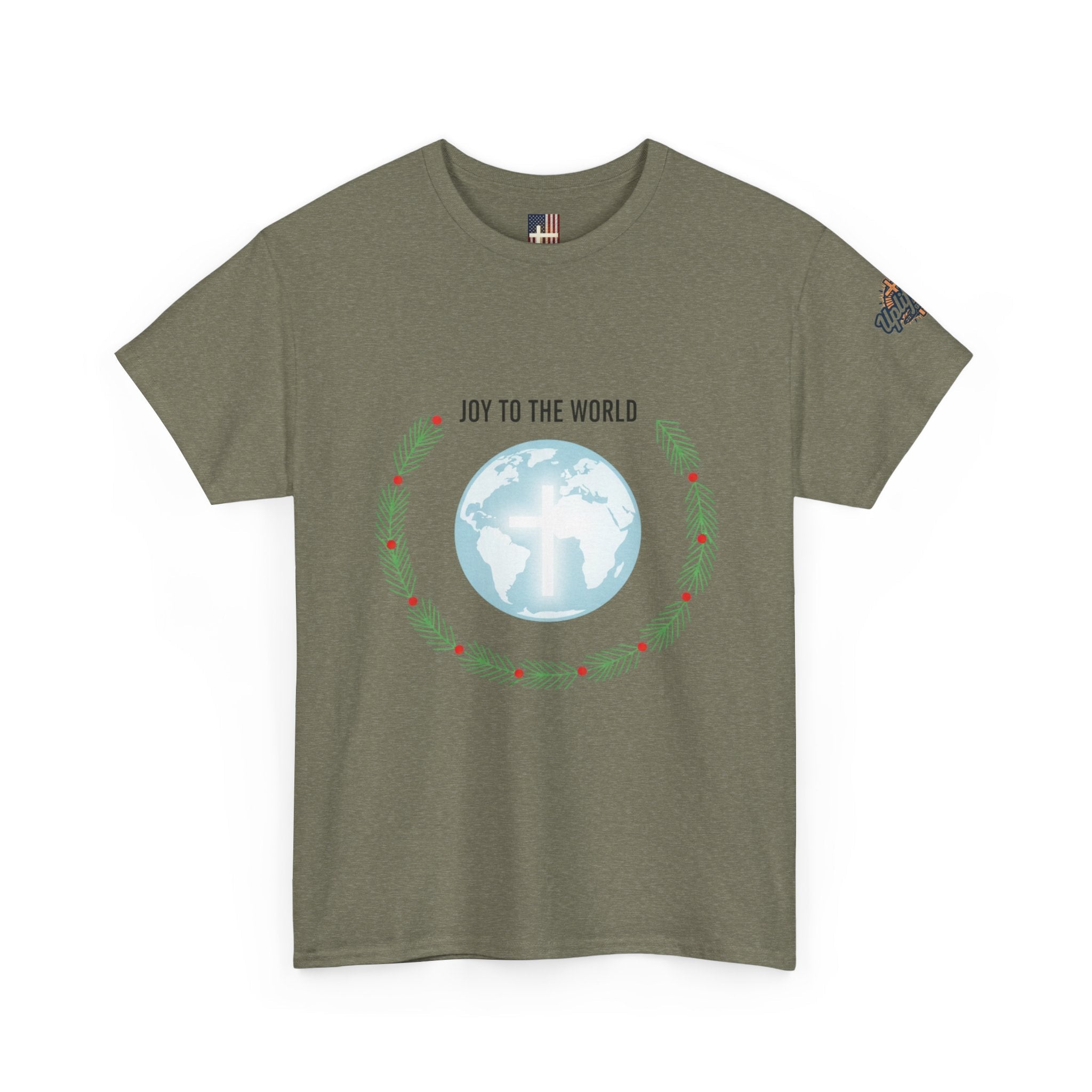 Joy to the World T-shirt – Wreath Earth Nativity Christian Christmas T-shirt for Isaiah 9:6 Holiday Faith & Festive Joy Printify
