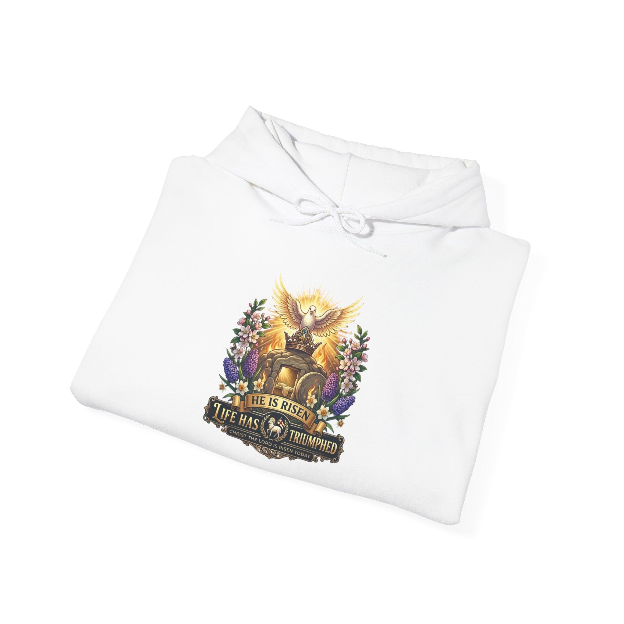He Is Risen "Life Has Triumphed" Hoodie — Easter Resurrection Christian Hoodie Printify