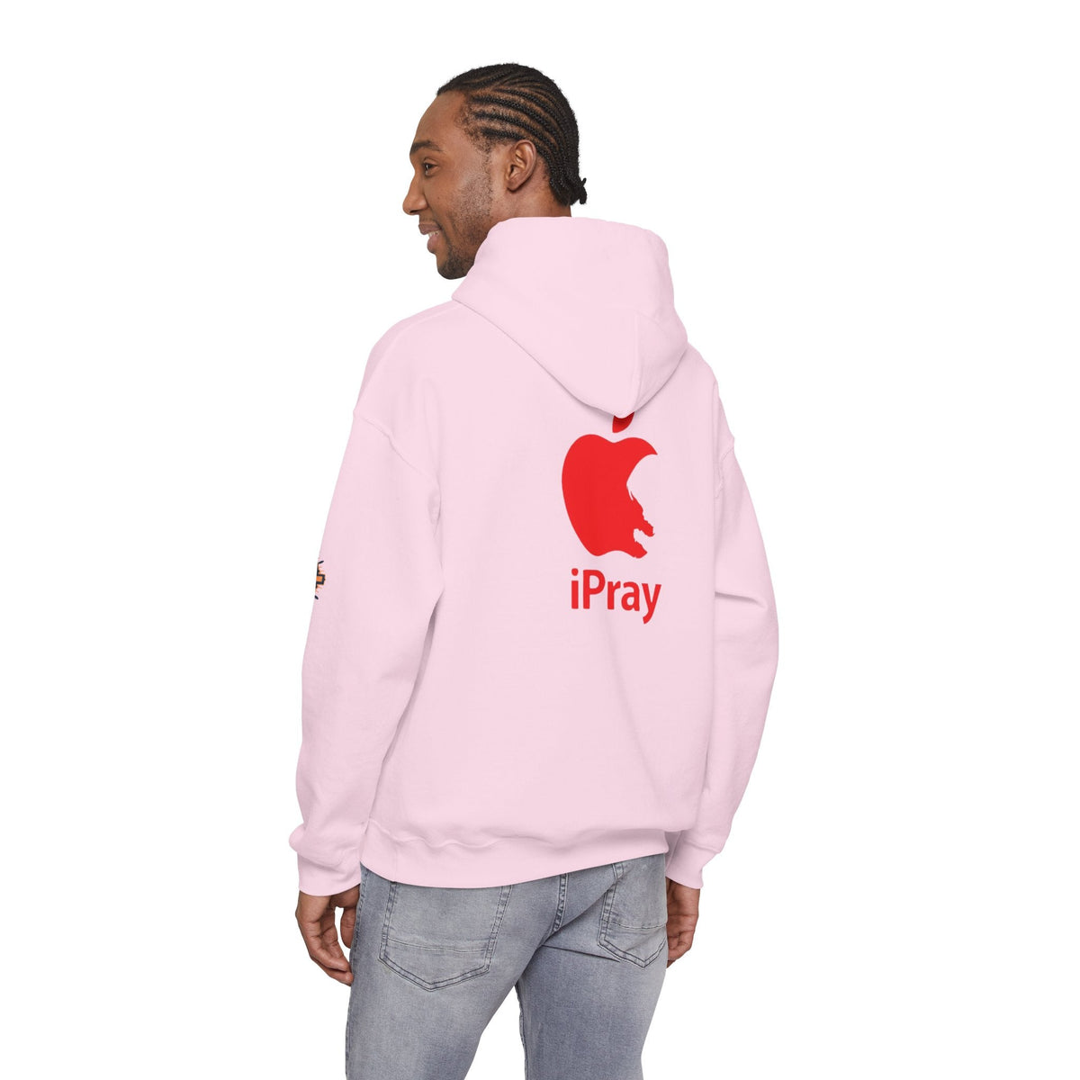 iPray Apple Logo Hoodie — Funny Christian Hoodie (Minimal Red Apple Graphic) Printify