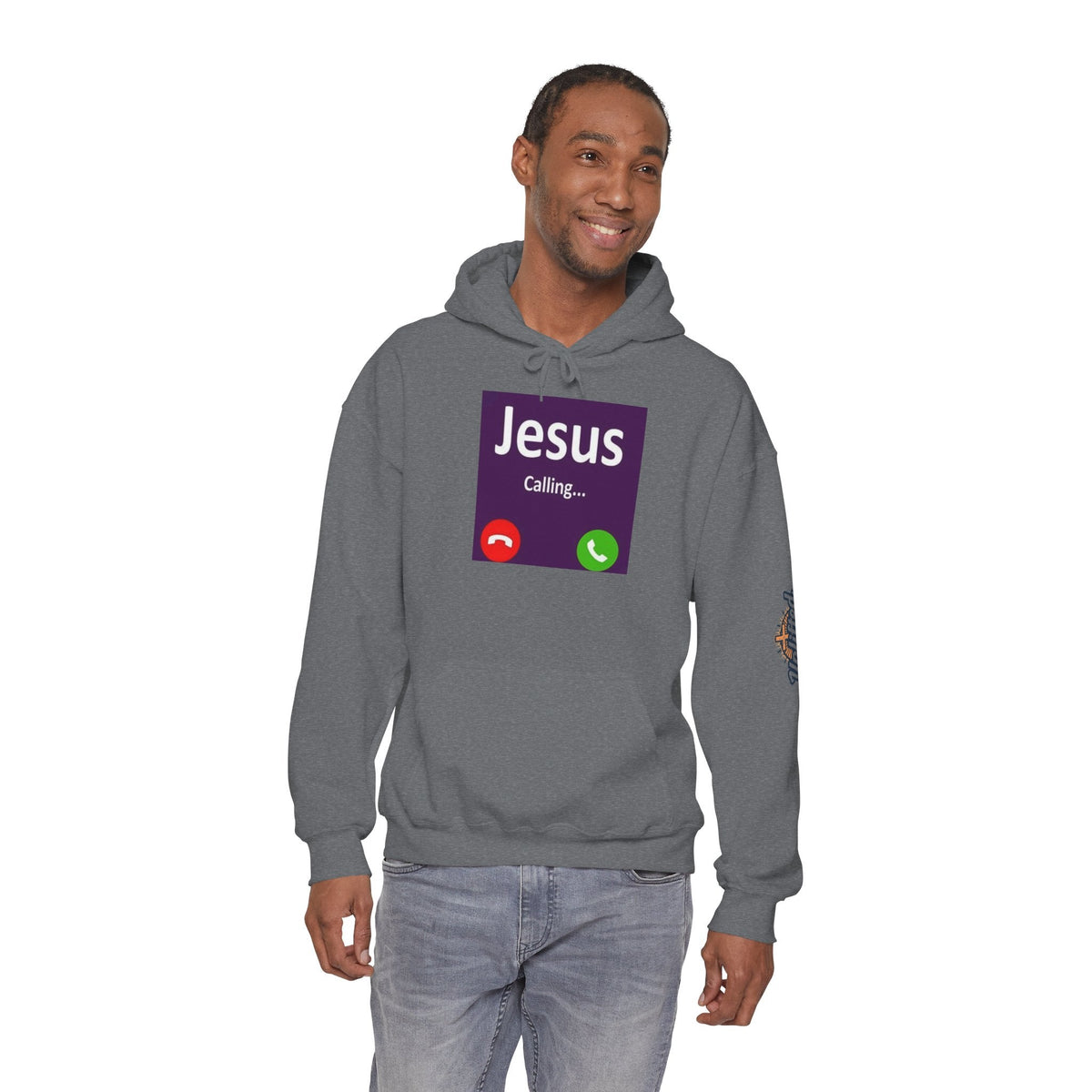 Jesus Calling Hoodie – Funny Cell Phone Screen Christian Sweatshirt for Divine Connection & Faith Humor Printify