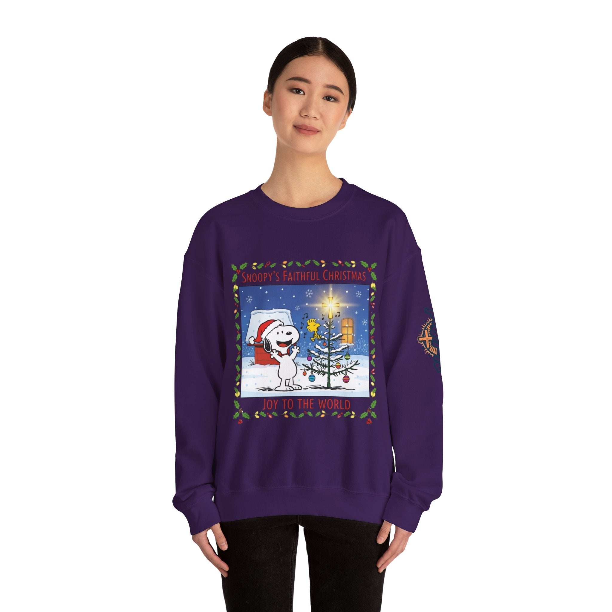 🎄 Faithful Christmas Friends – Christian Holiday Sweatshirt | Festive Tree & Cartoon Duo | Heartwarming Christmas Tee by Uplifted Gear Printify