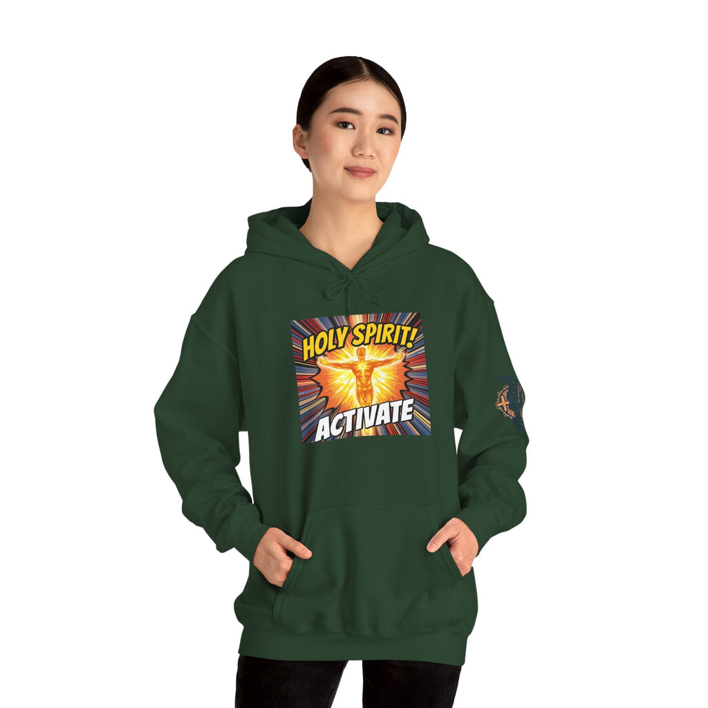 Holy Spirit Activate Hoodie – Superhero Christian Sweatshirt with Vibrant Power-Up Design for Faith-Fueled Boldness Printify