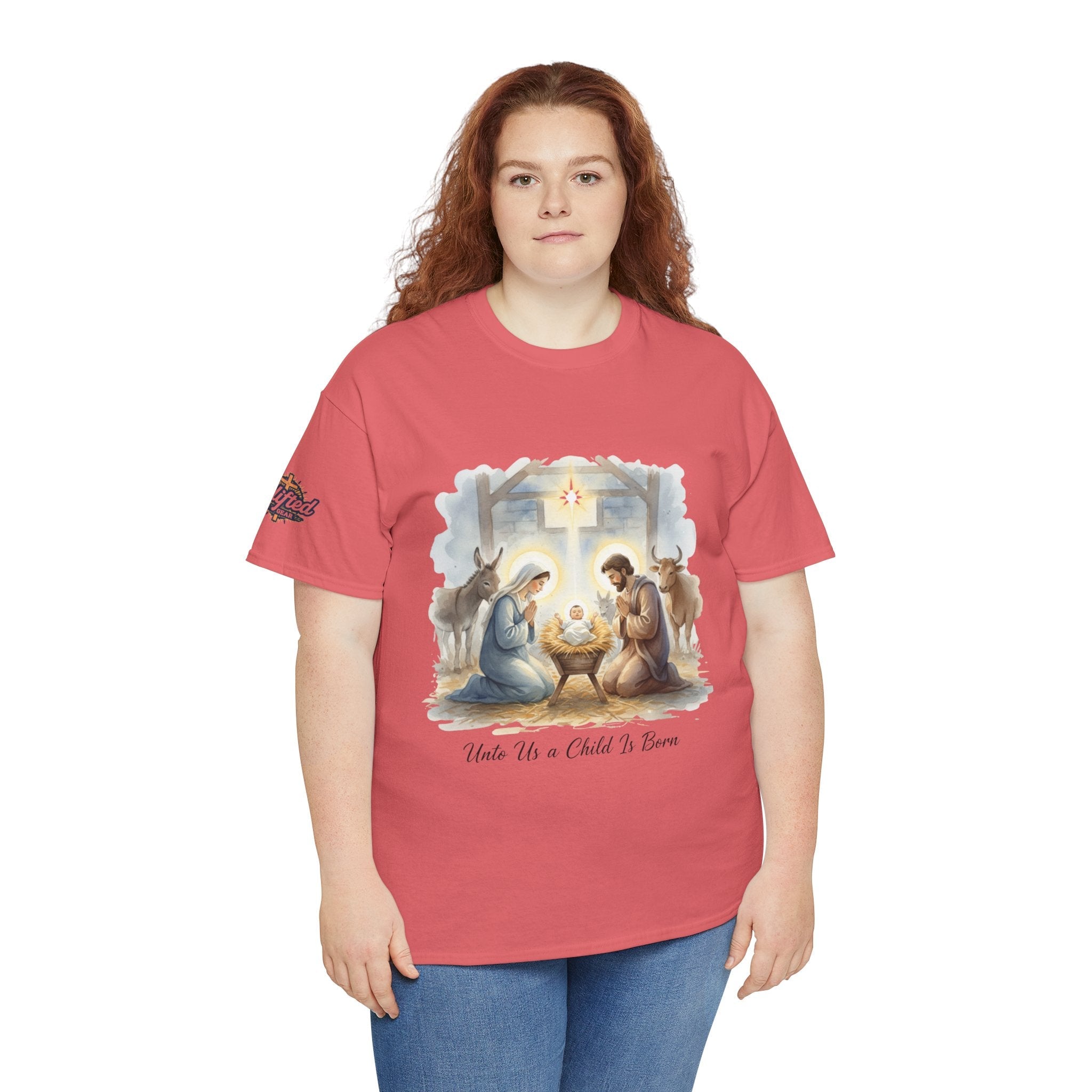 Unto Us a Child is Born T-shirt – Isaiah 9:6 Nativity Manger Scene Christian Christmas T-shirt for Holy Night Faith Printify