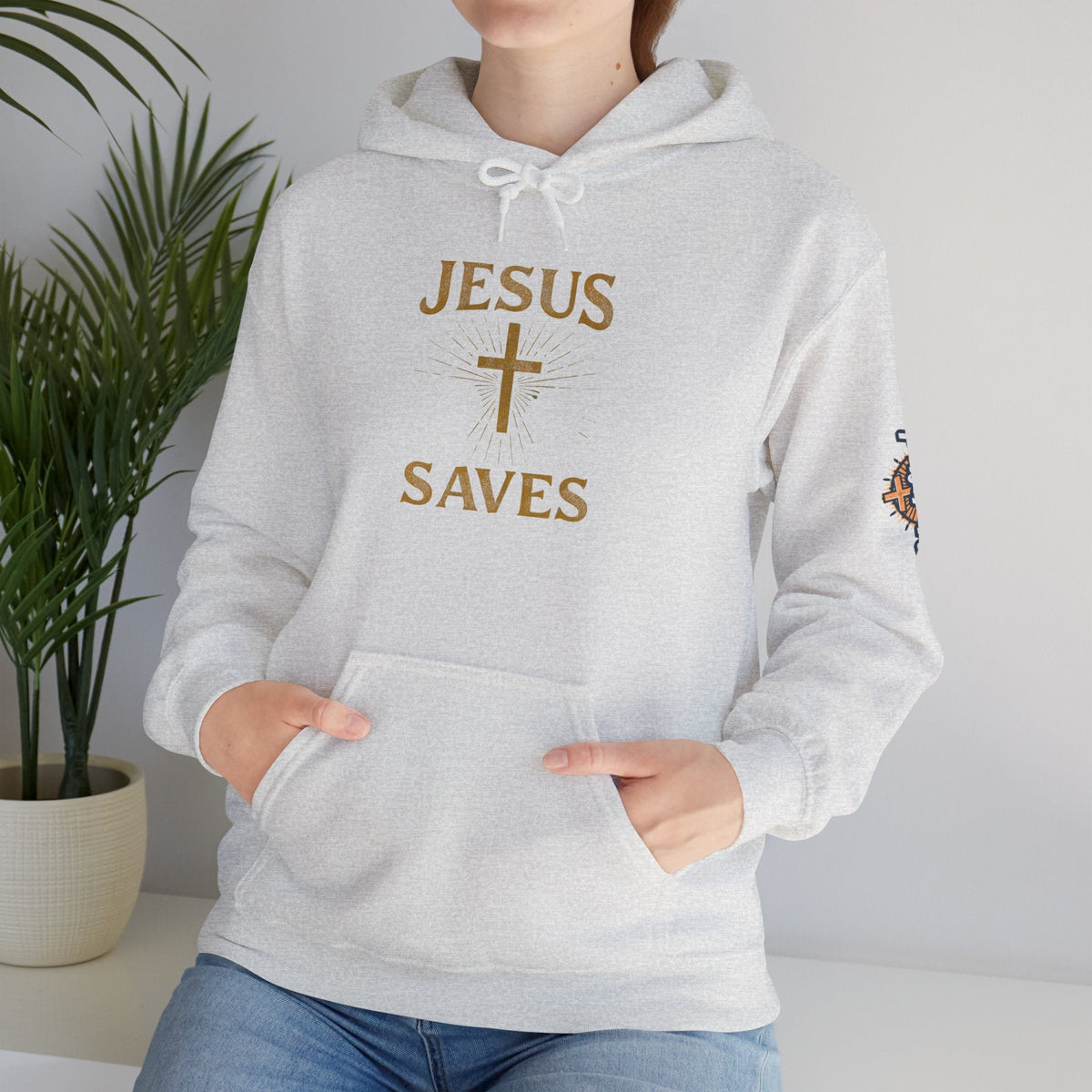 Jesus Saves Hoodie – Radiant Cross & Rays of Light Christian Sweatshirt for Eternal Hope & Faith Printify