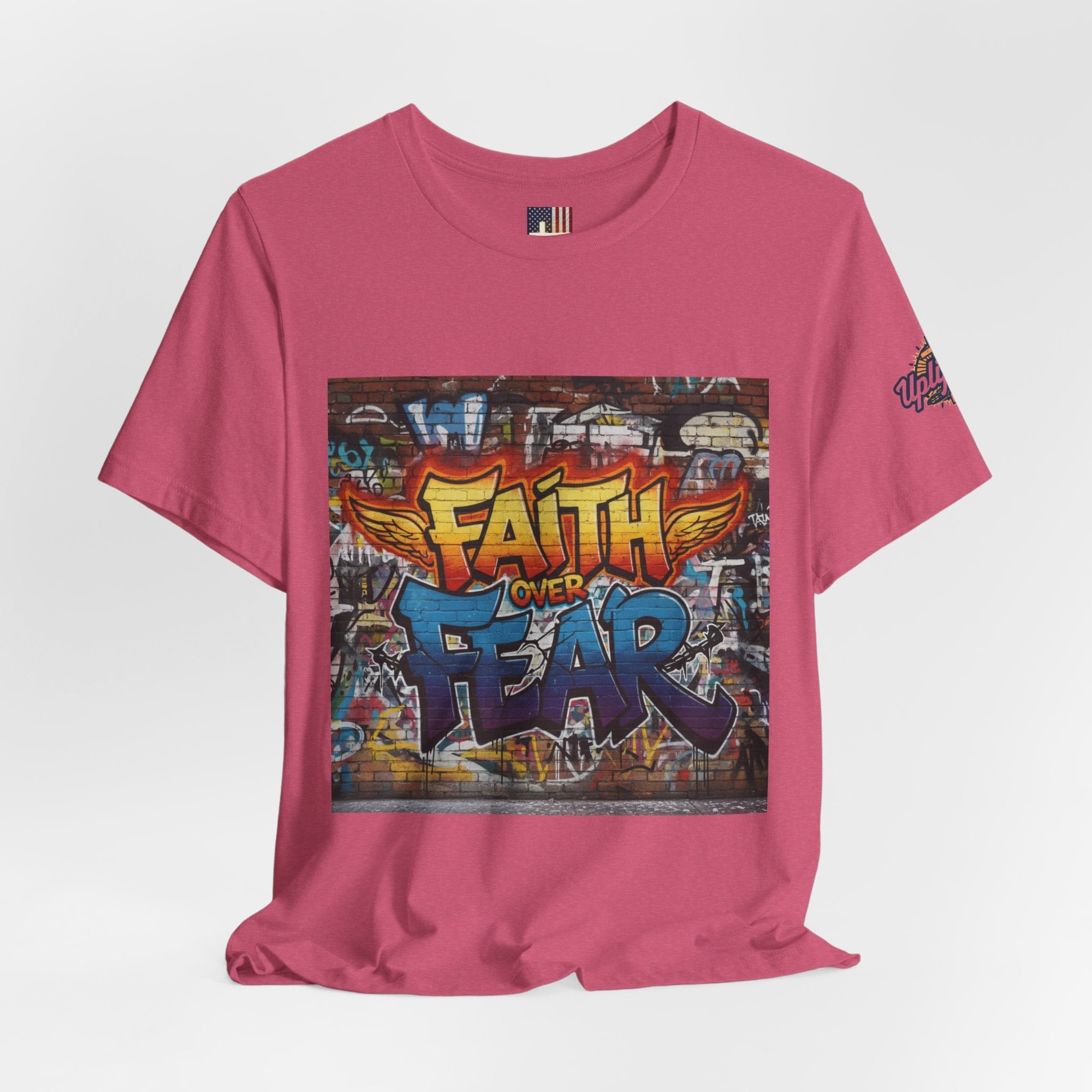 Faith Over Fear T-shirt – Graffiti Wall Christian T-shirt for Bold 2 Corinthians 5:7 Streetwear & Unshakable Faith Printify