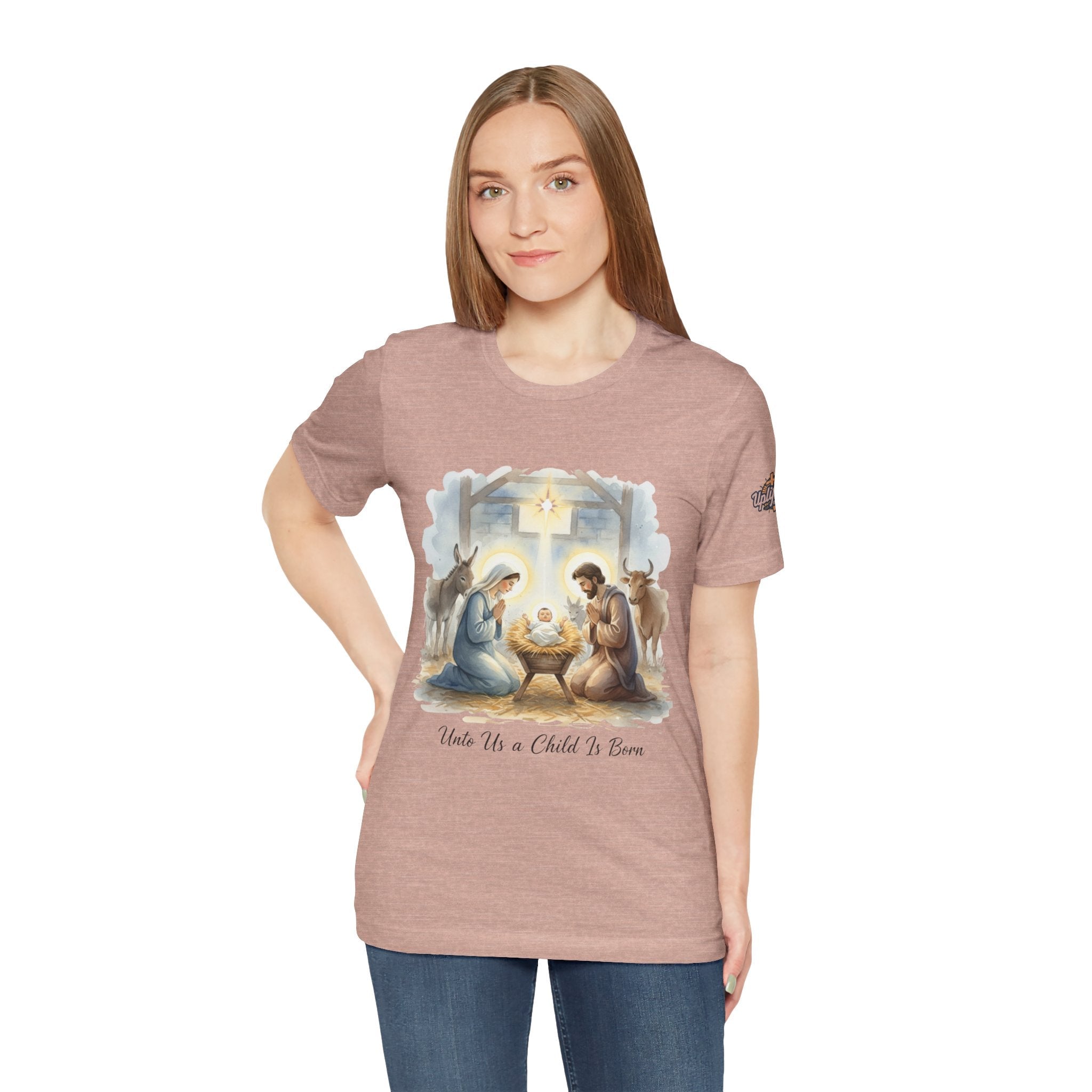 Unto Us a Child is Born T-shirt – Isaiah 9:6 Nativity Manger Scene Christian Christmas T-shirt for Holy Night Faith Printify