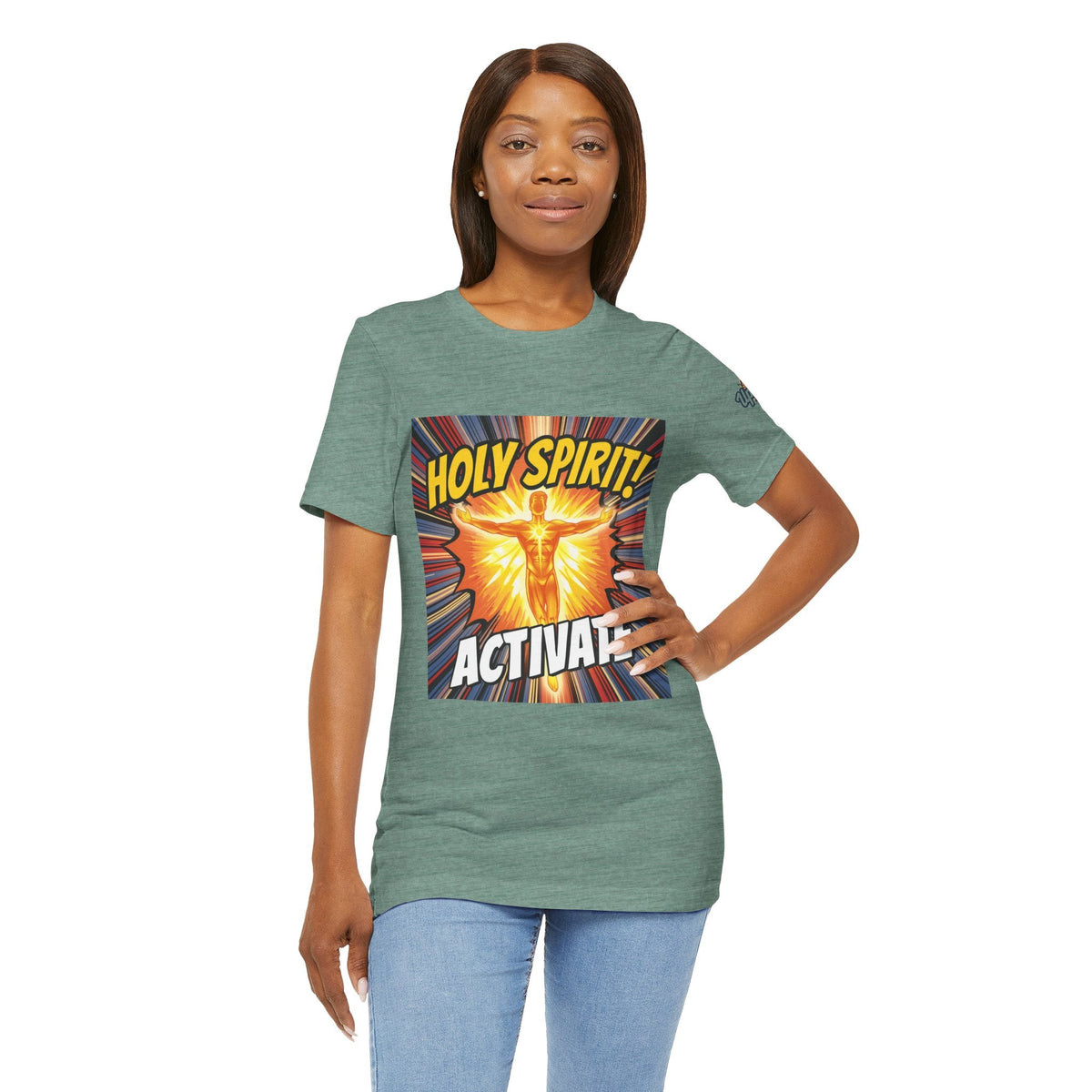 Holy Spirit Activate T-shirt – Superhero Christian T-shirt with Vibrant Power-Up Design for Faith-Fueled Boldness Printify