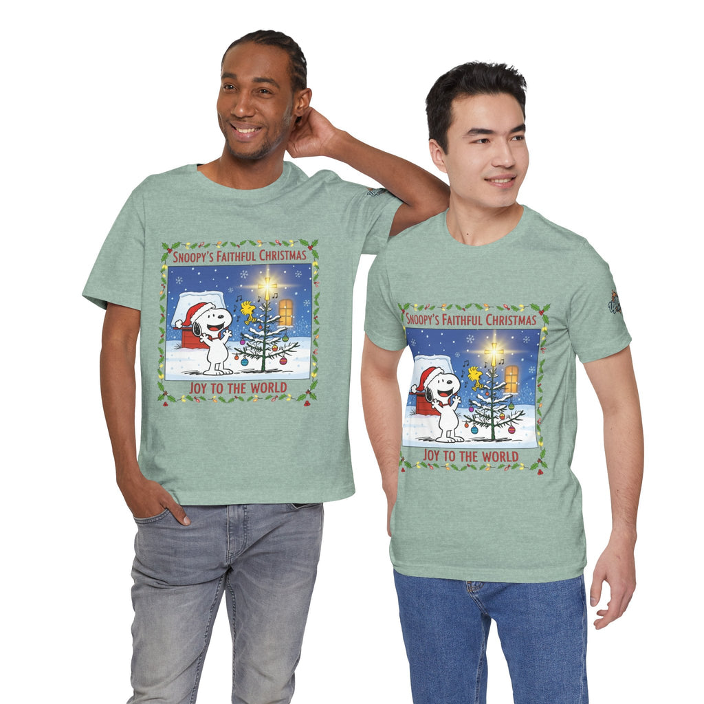 🎄 Faithful Christmas Friends – Christian Holiday T-Shirt | Festive Tree & Cartoon Duo | Heartwarming Christmas Tee by Uplifted Gear Printify