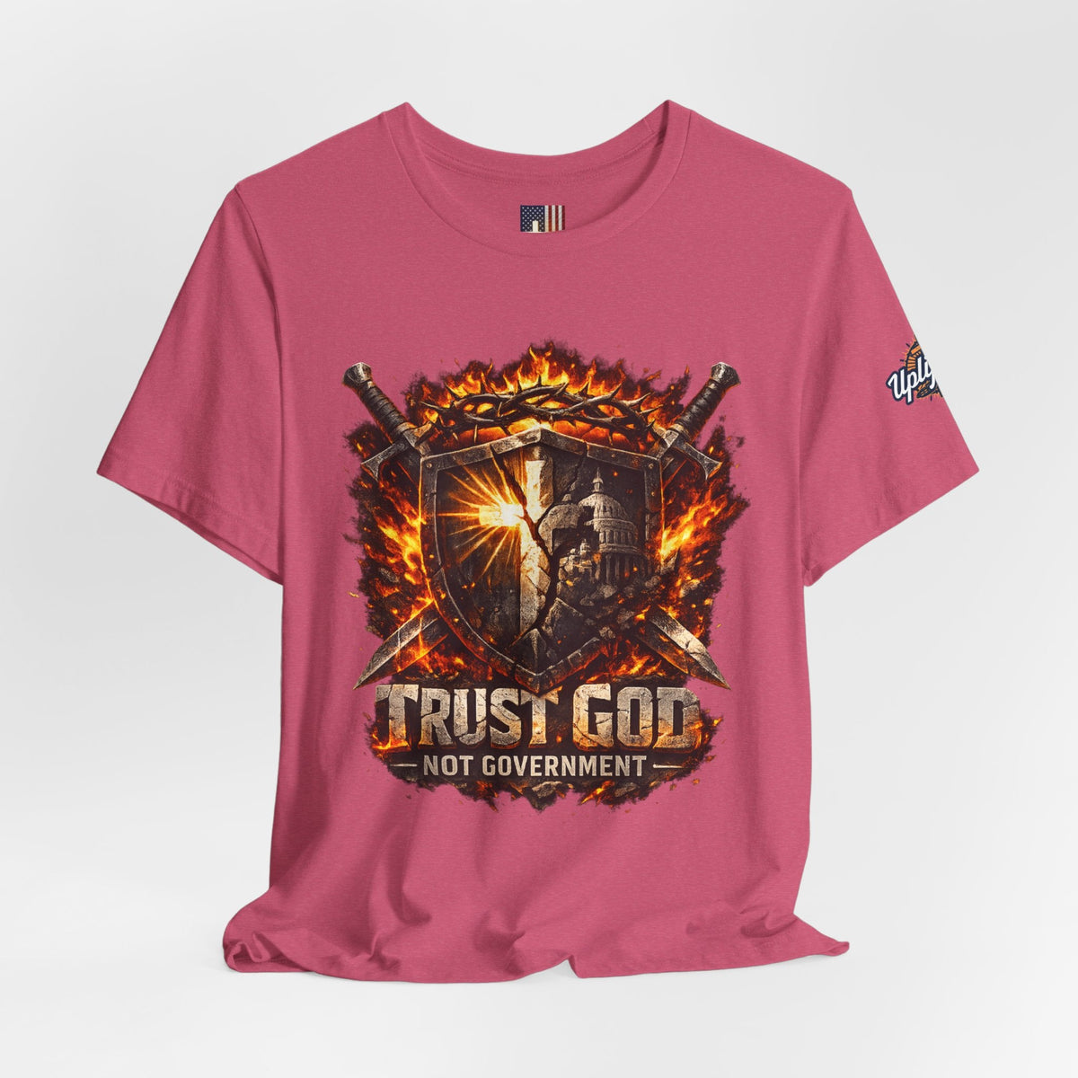 Trust God Not Government Shield Tee — Patriotic Christian Faith T-Shirt Printify