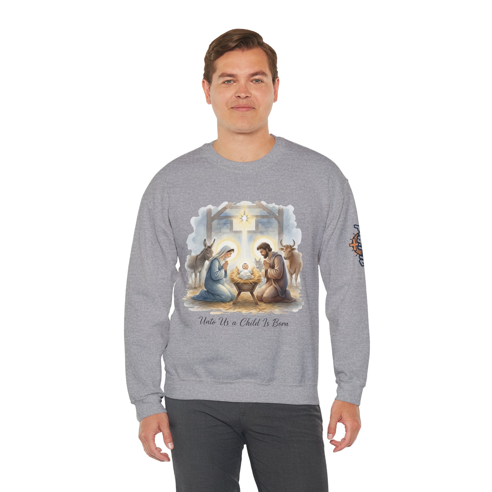 Unto Us a Child is Born Sweatshirt – Isaiah 9:6 Nativity Manger Scene Christian Christmas Sweatshirt for Holy Night Faith Printify