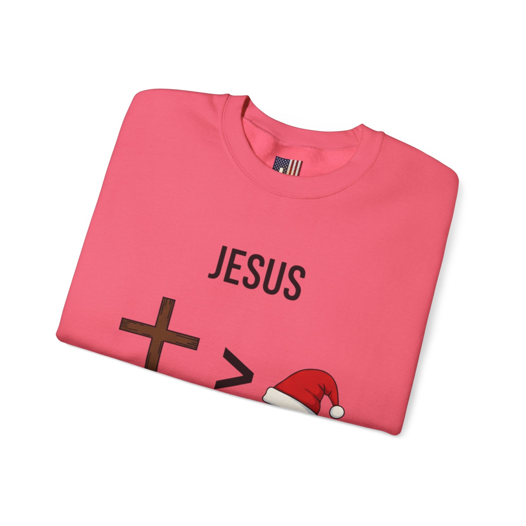 🎄 Jesus > Santa – Minimalist Christian Christmas Sweatshirt | Bold Faith Over Holiday Tee | Cross vs Santa Hat Design | Uplifted Gear Printify
