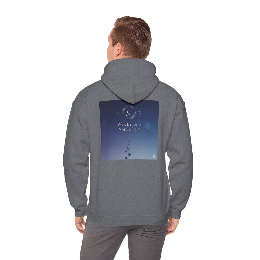 Walk by Faith, Not by Sight Hoodie – Moonlit Footprints Christian Hoodie for Cozy Nights Printify