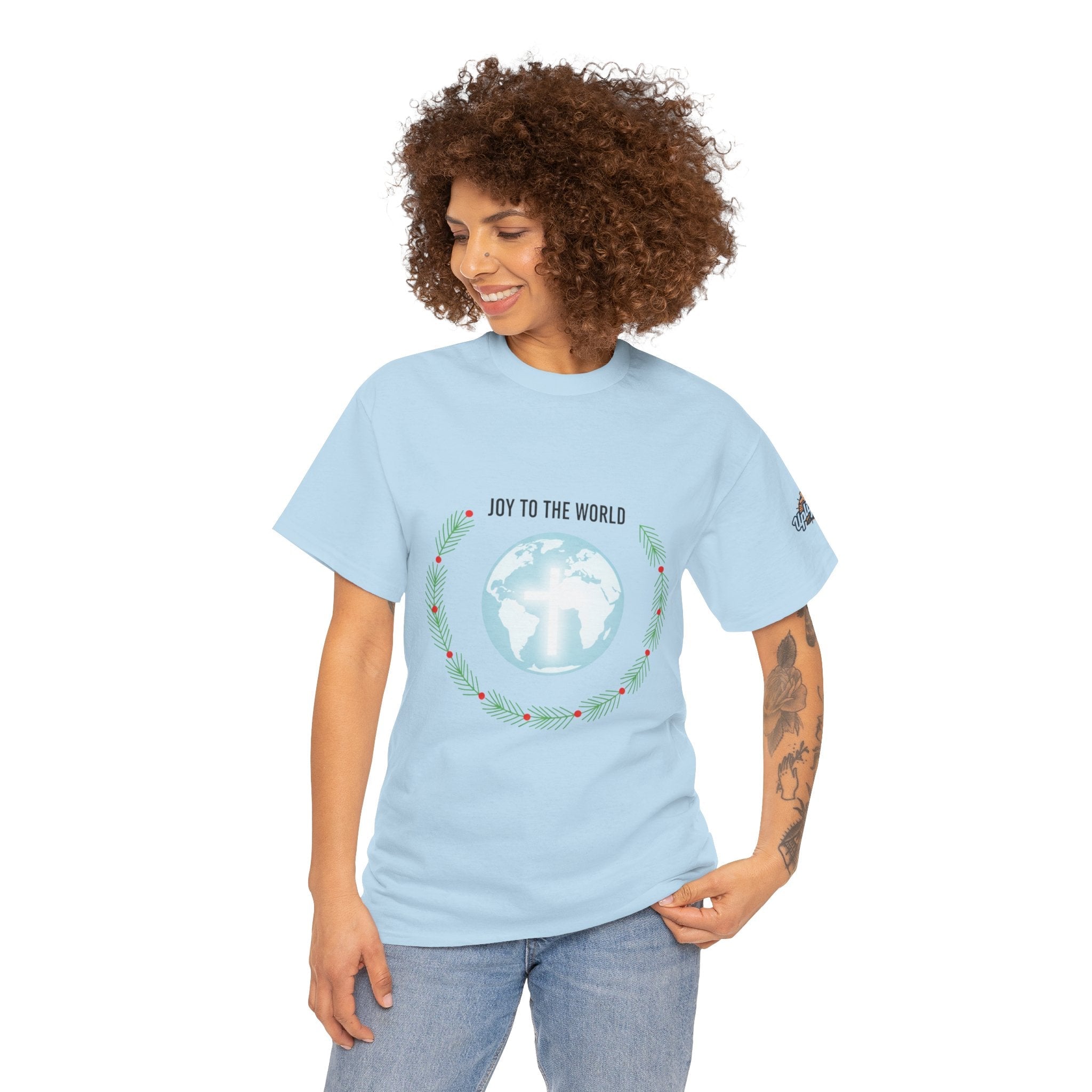 Joy to the World T-shirt – Wreath Earth Nativity Christian Christmas T-shirt for Isaiah 9:6 Holiday Faith & Festive Joy Printify