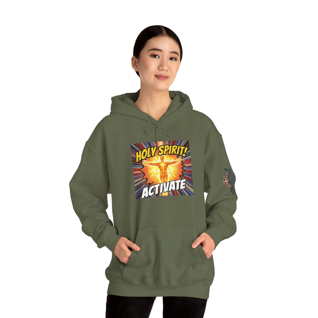 Holy Spirit Activate Hoodie – Superhero Christian Sweatshirt with Vibrant Power-Up Design for Faith-Fueled Boldness Printify