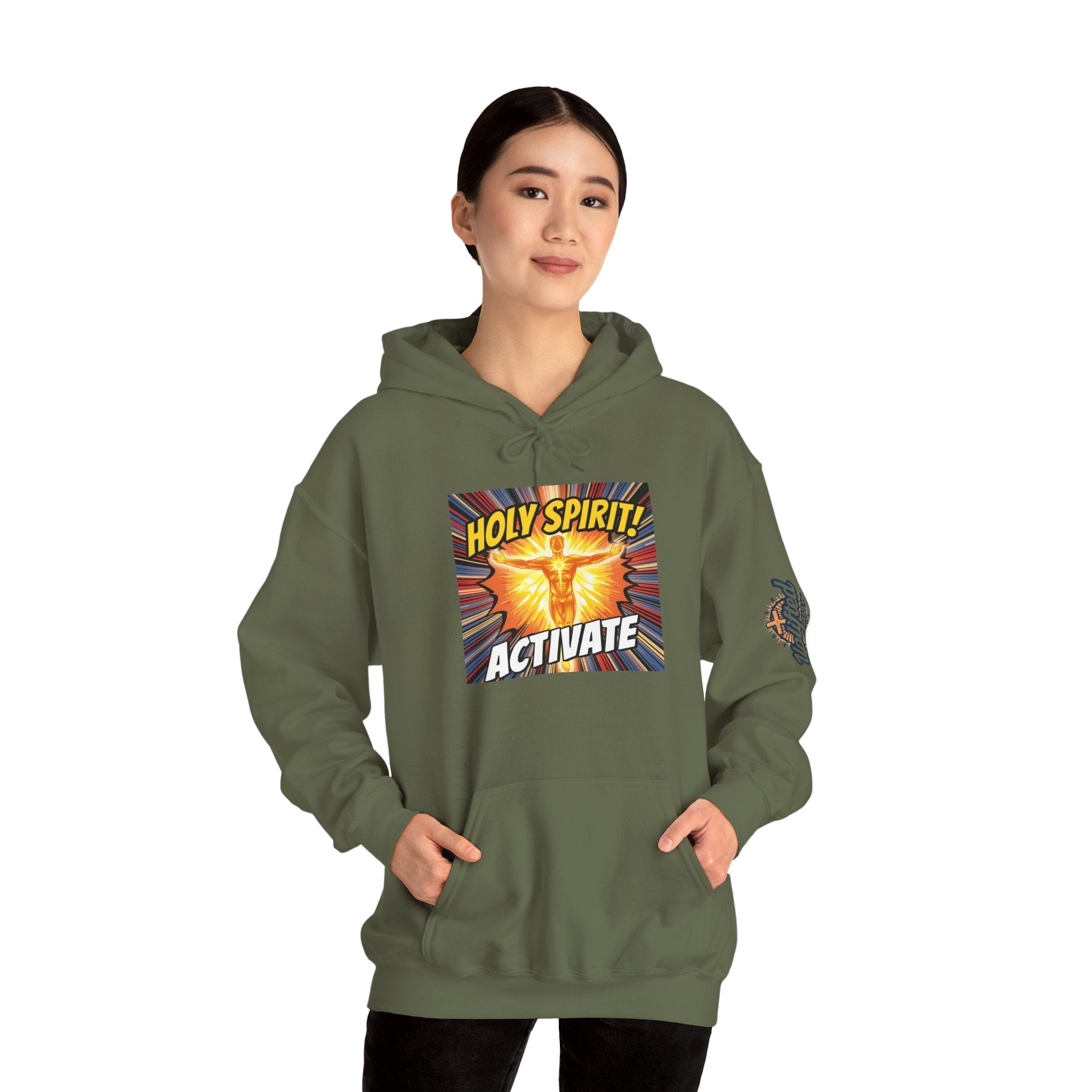 Holy Spirit Activate Hoodie – Superhero Christian Sweatshirt with Vibrant Power-Up Design for Faith-Fueled Boldness Printify